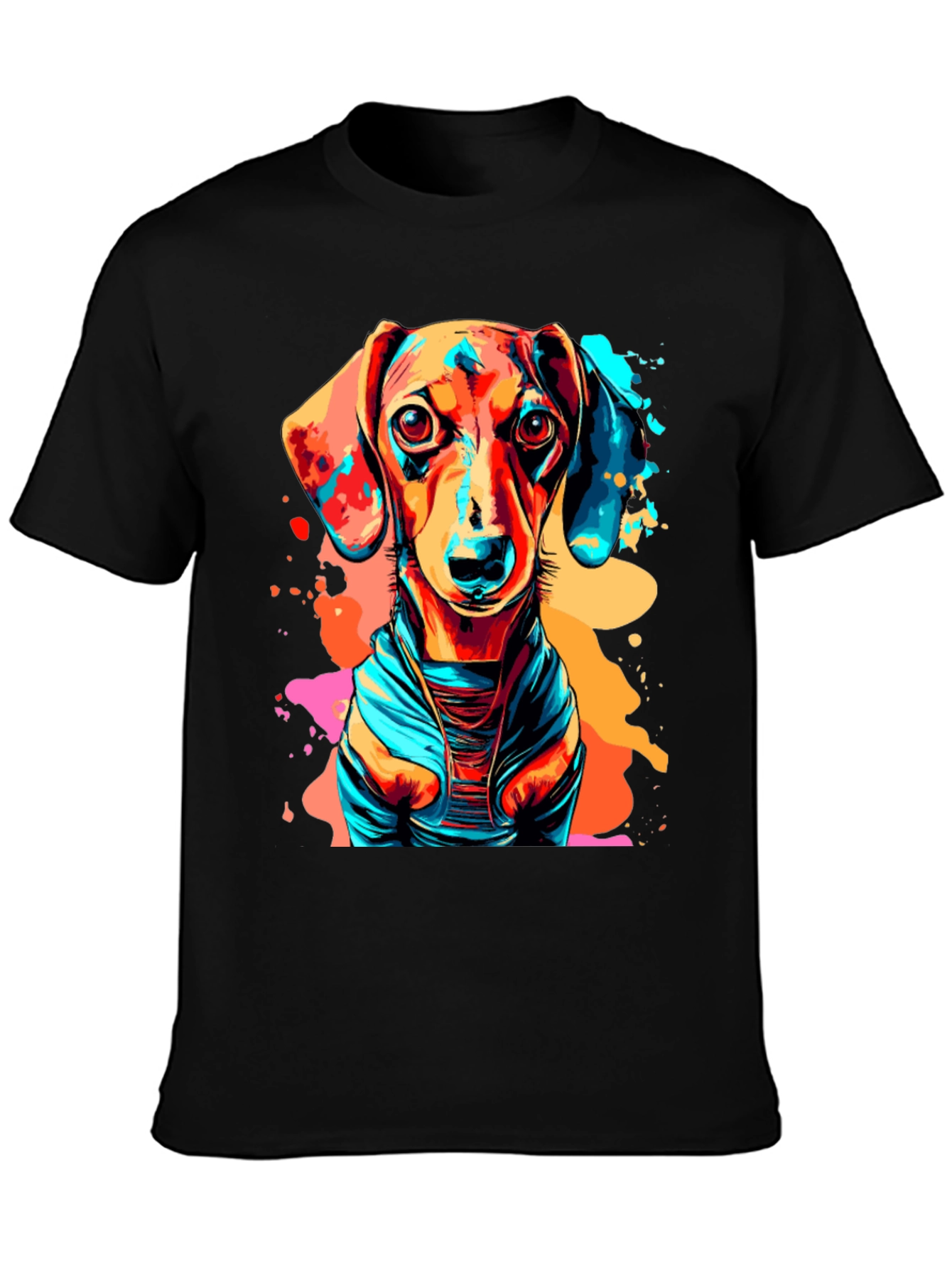 Vibrant Dachshund Graphic Tee - Unisex Black T-Shirt