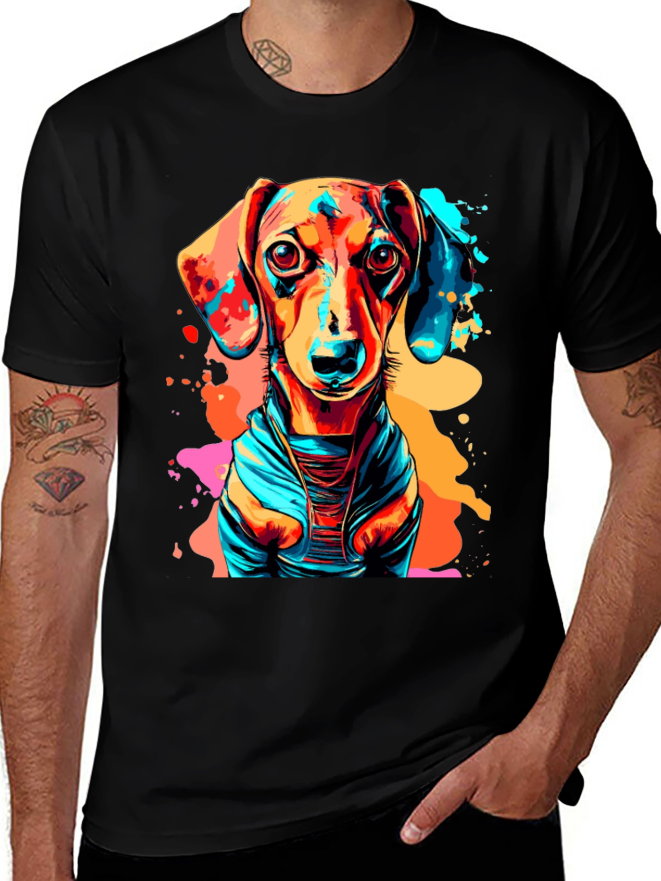 Vibrant Dachshund Graphic Tee - Unisex Black T-Shirt
