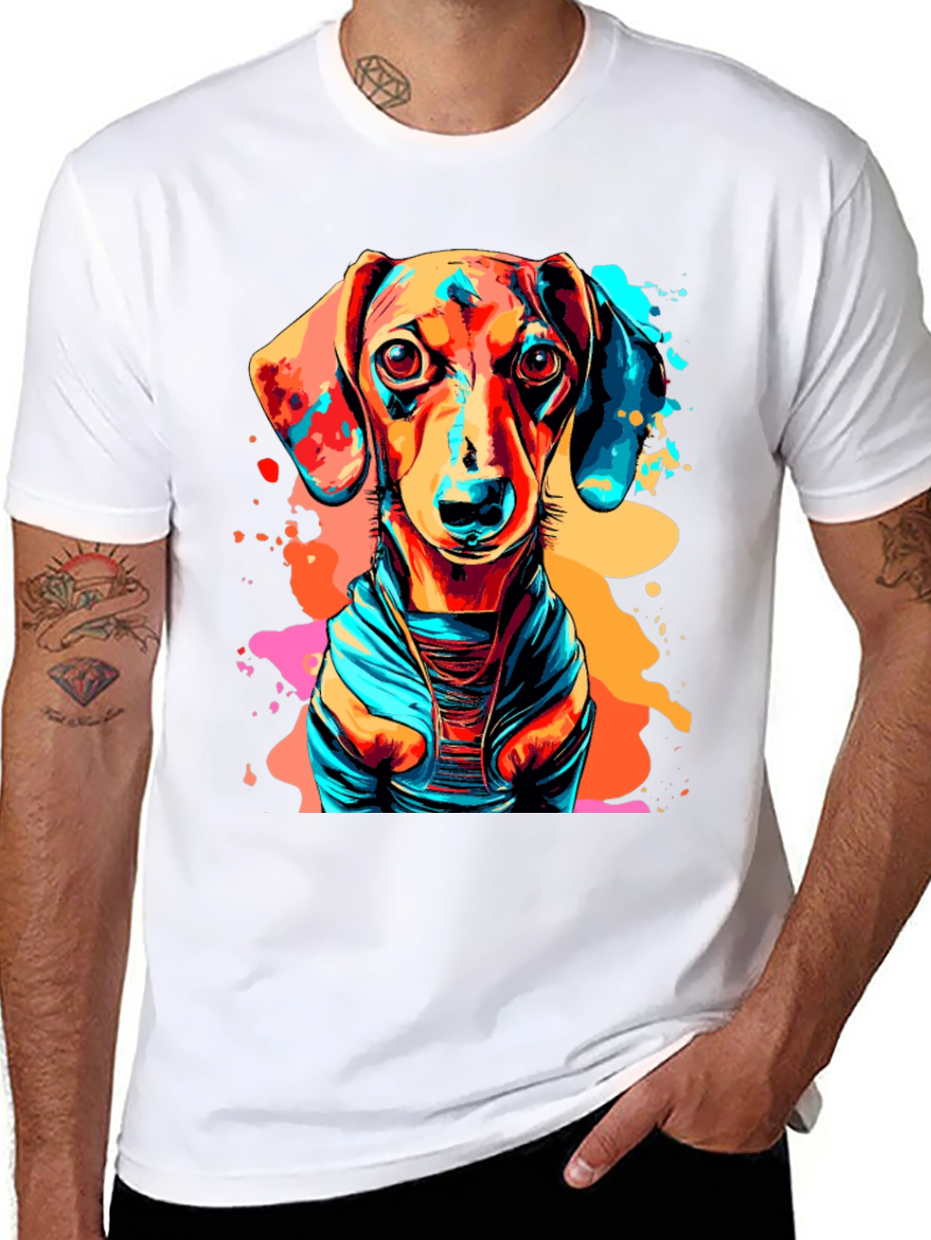 Vibrant Dachshund Graphic Tee - Unisex Black T-Shirt