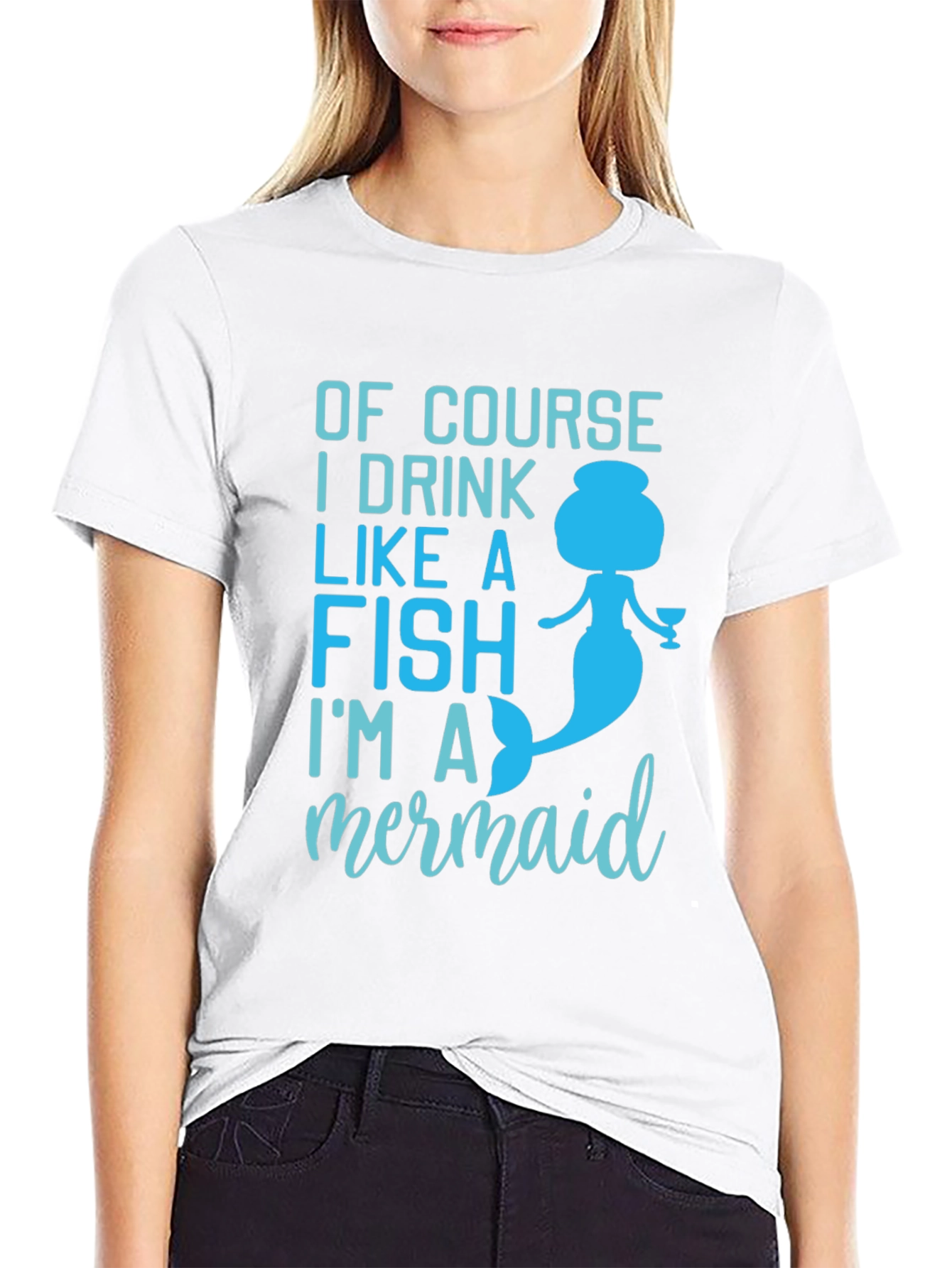 Mermaid Drink Like a Fish Black Graphic T-Shirt