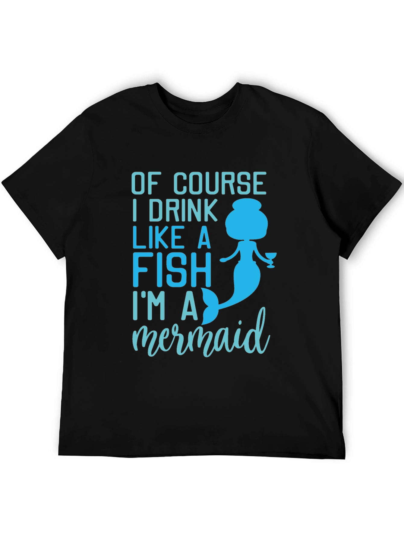 Mermaid Drink Like a Fish Black Graphic T-Shirt