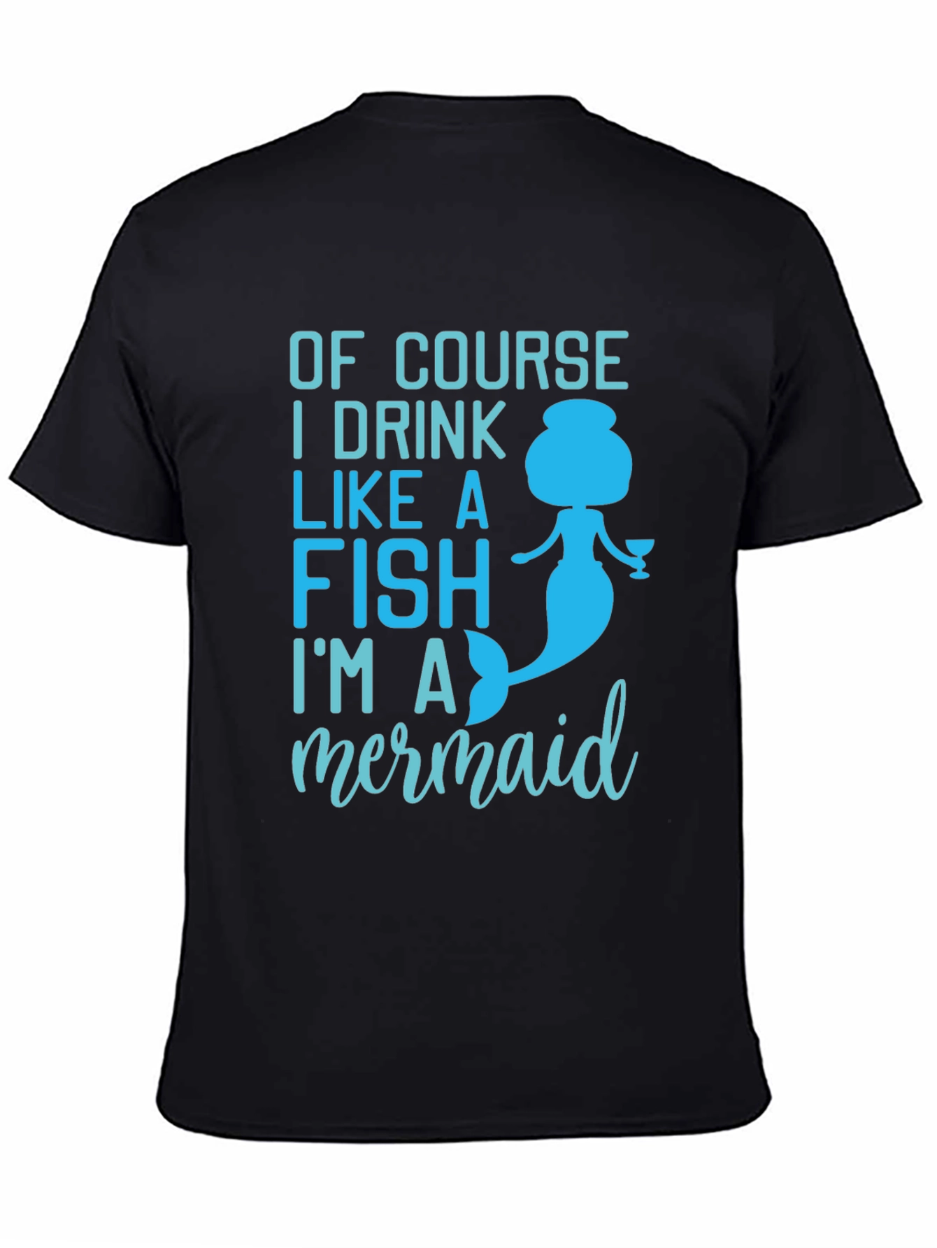 Mermaid Drink Like a Fish Black Graphic T-Shirt