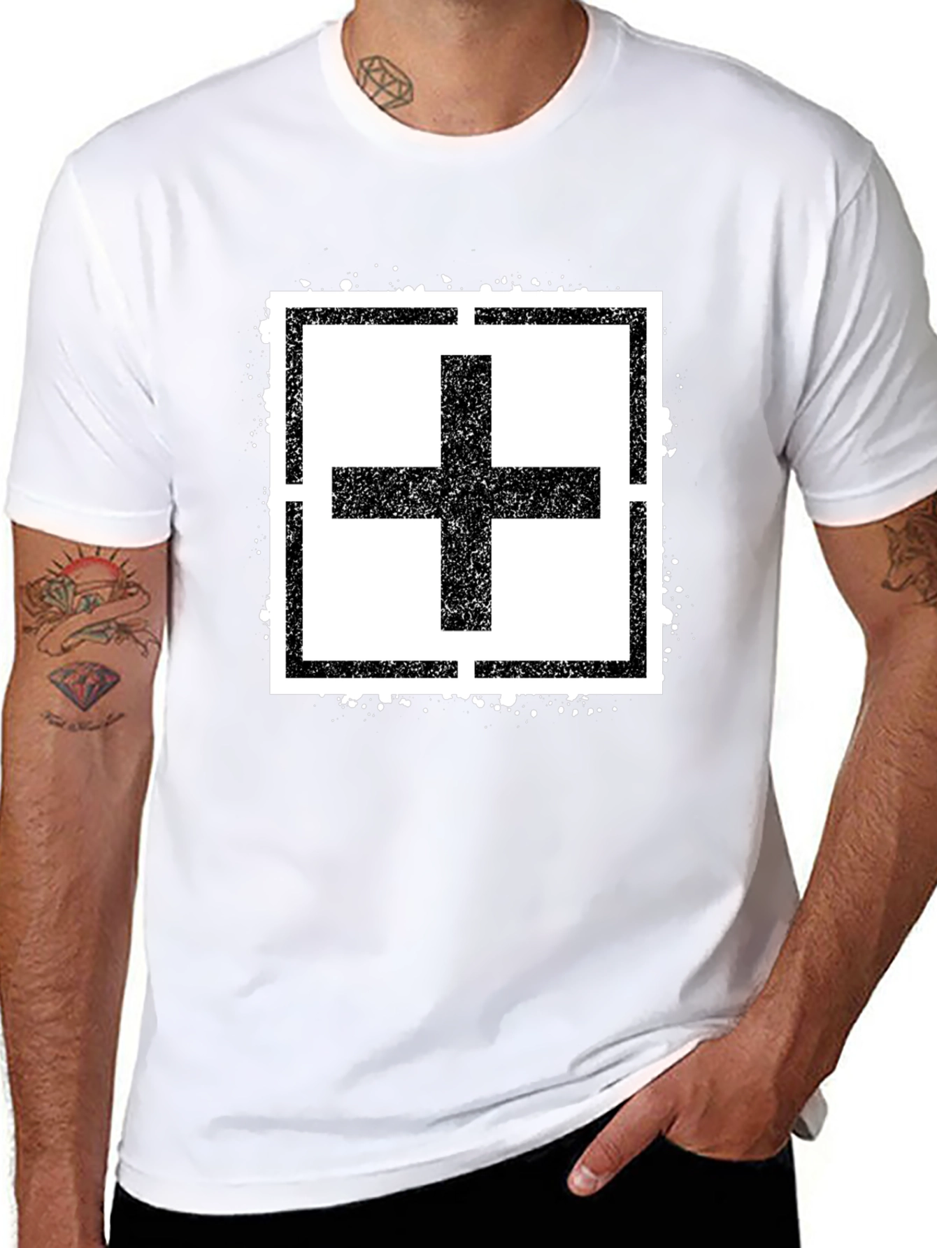 Plus Sign Square Black T-Shirt