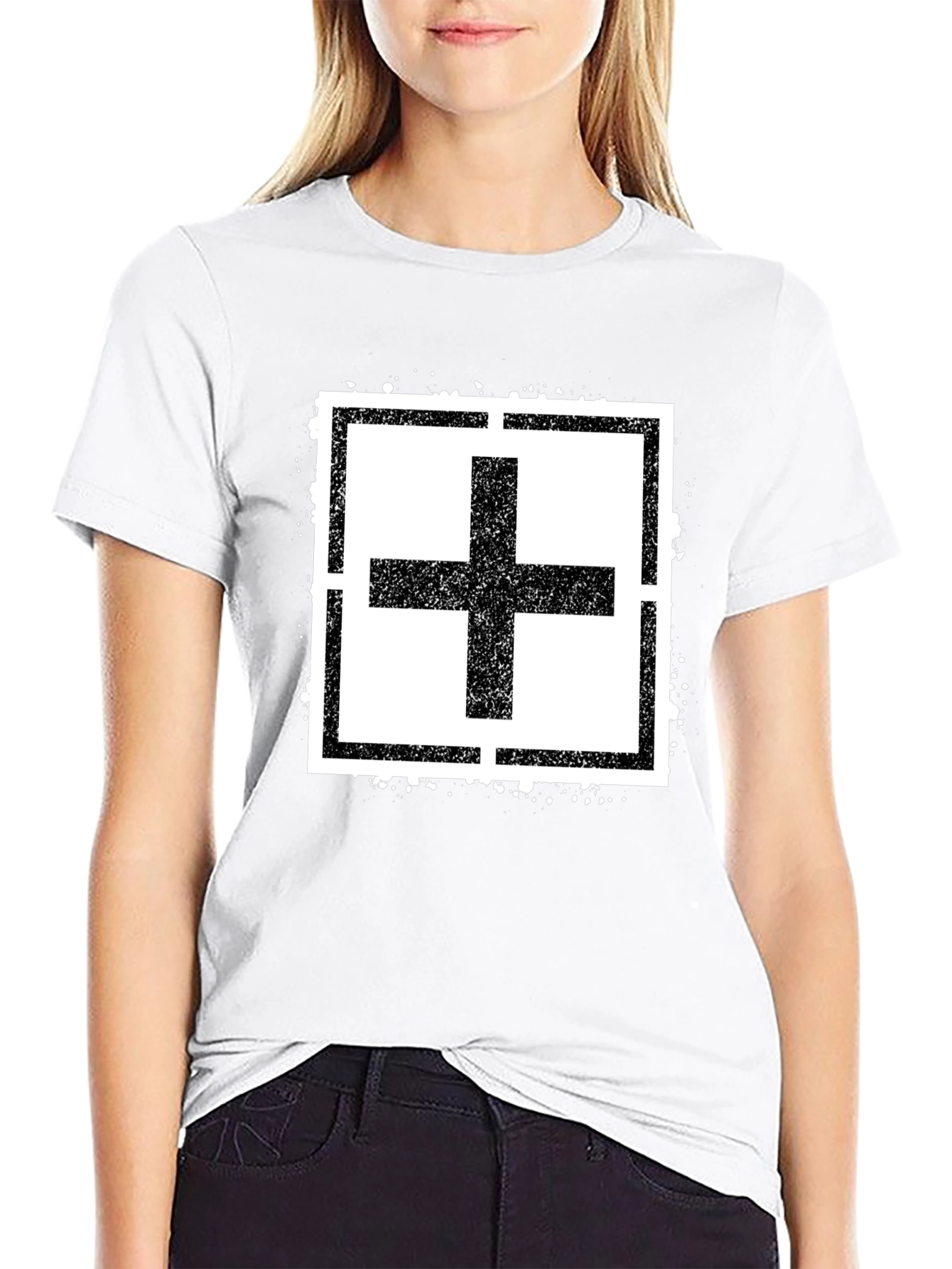 Plus Sign Square Black T-Shirt