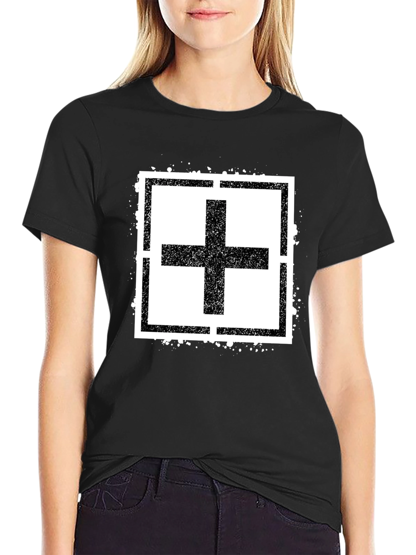 Plus Sign Square Black T-Shirt