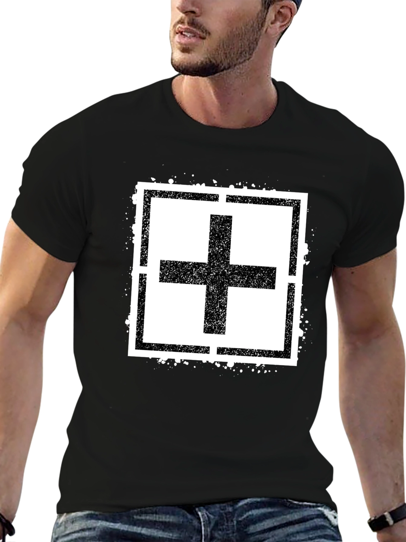 Plus Sign Square Black T-Shirt