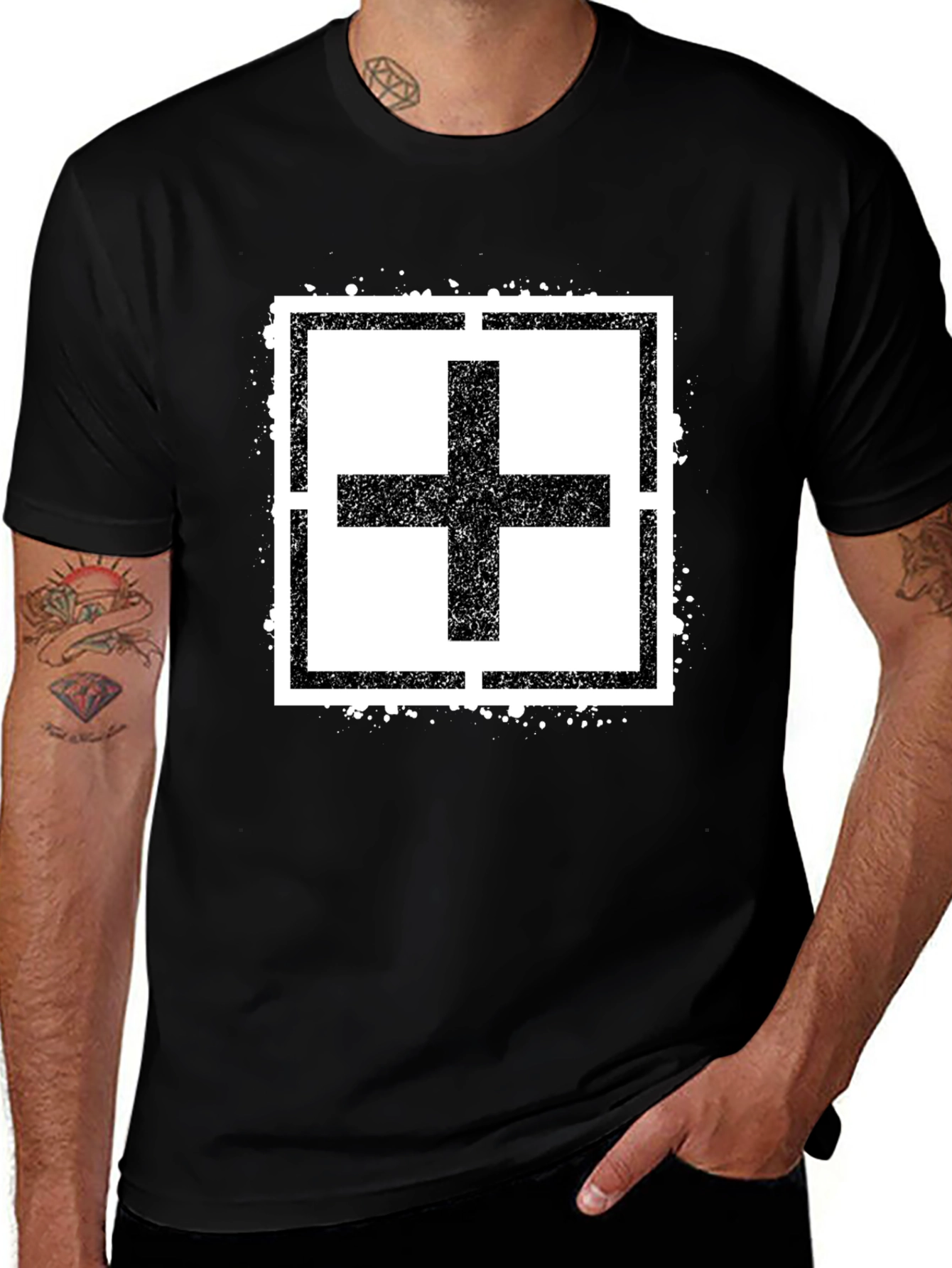 Plus Sign Square Black T-Shirt
