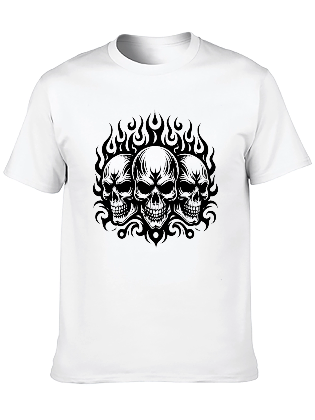 Skull Flames Graphic Print Black T-Shirt