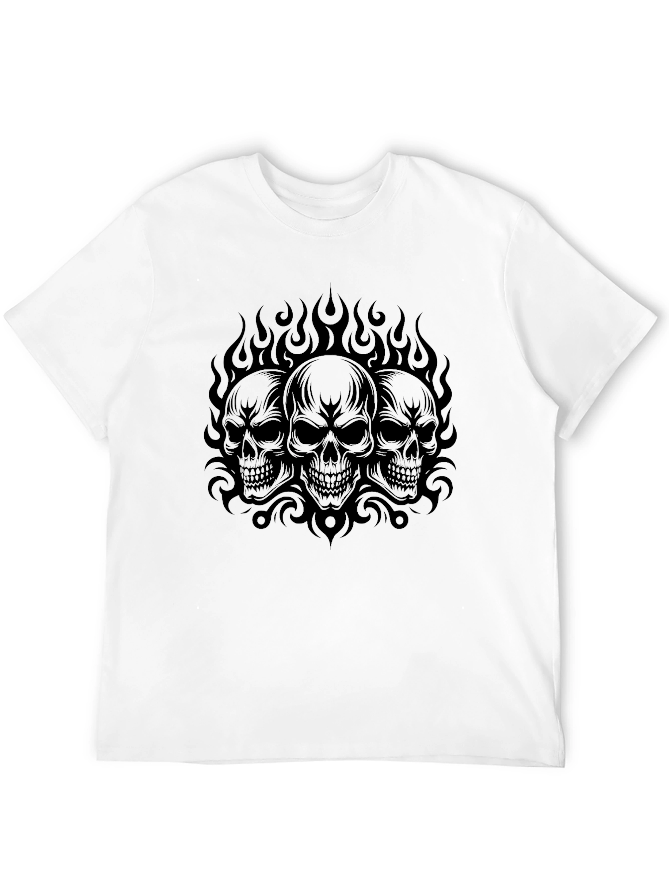 Skull Flames Graphic Print Black T-Shirt