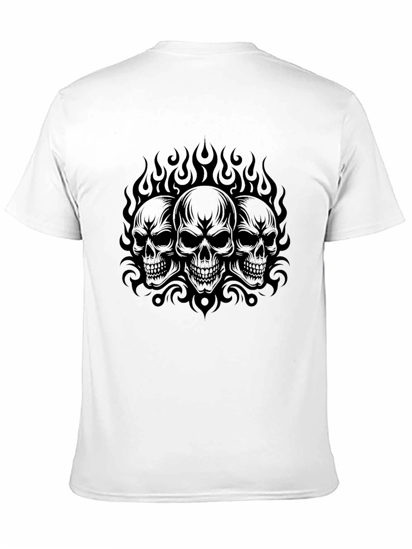 Skull Flames Graphic Print Black T-Shirt