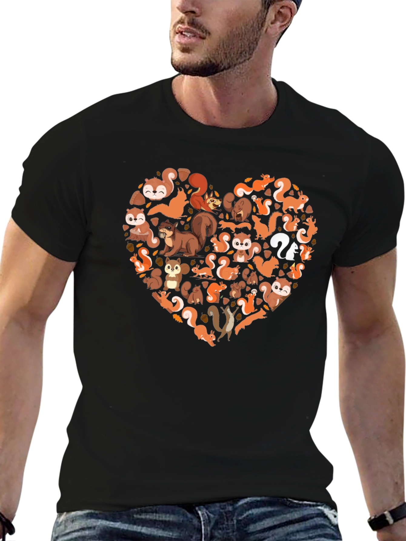 Squirrel Love Heart Black T-Shirt