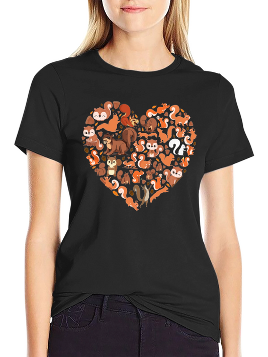 Squirrel Love Heart Black T-Shirt