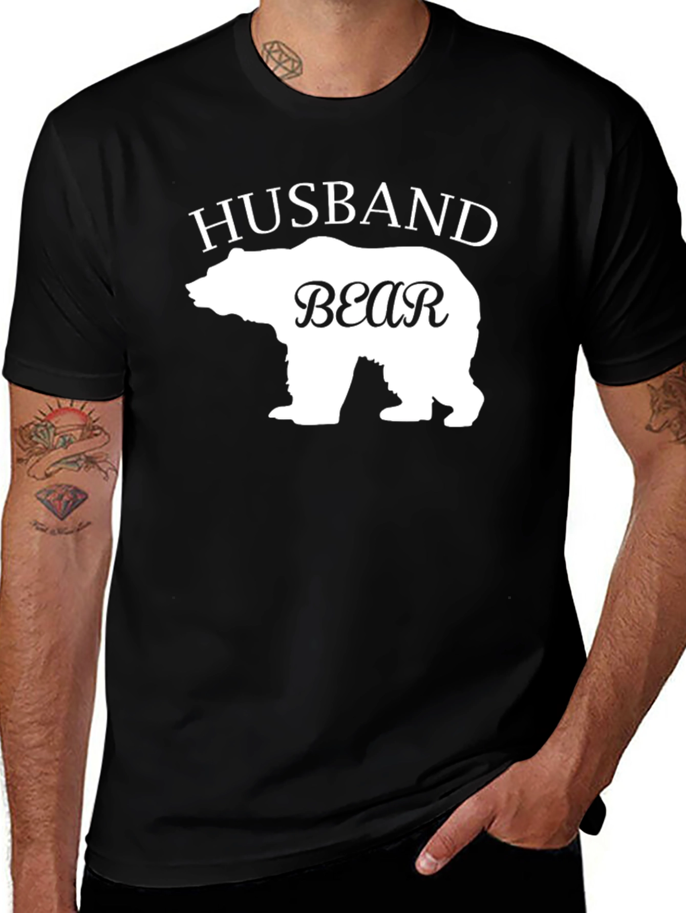 Husband Bear Graphic Tee - Black Cotton Blend