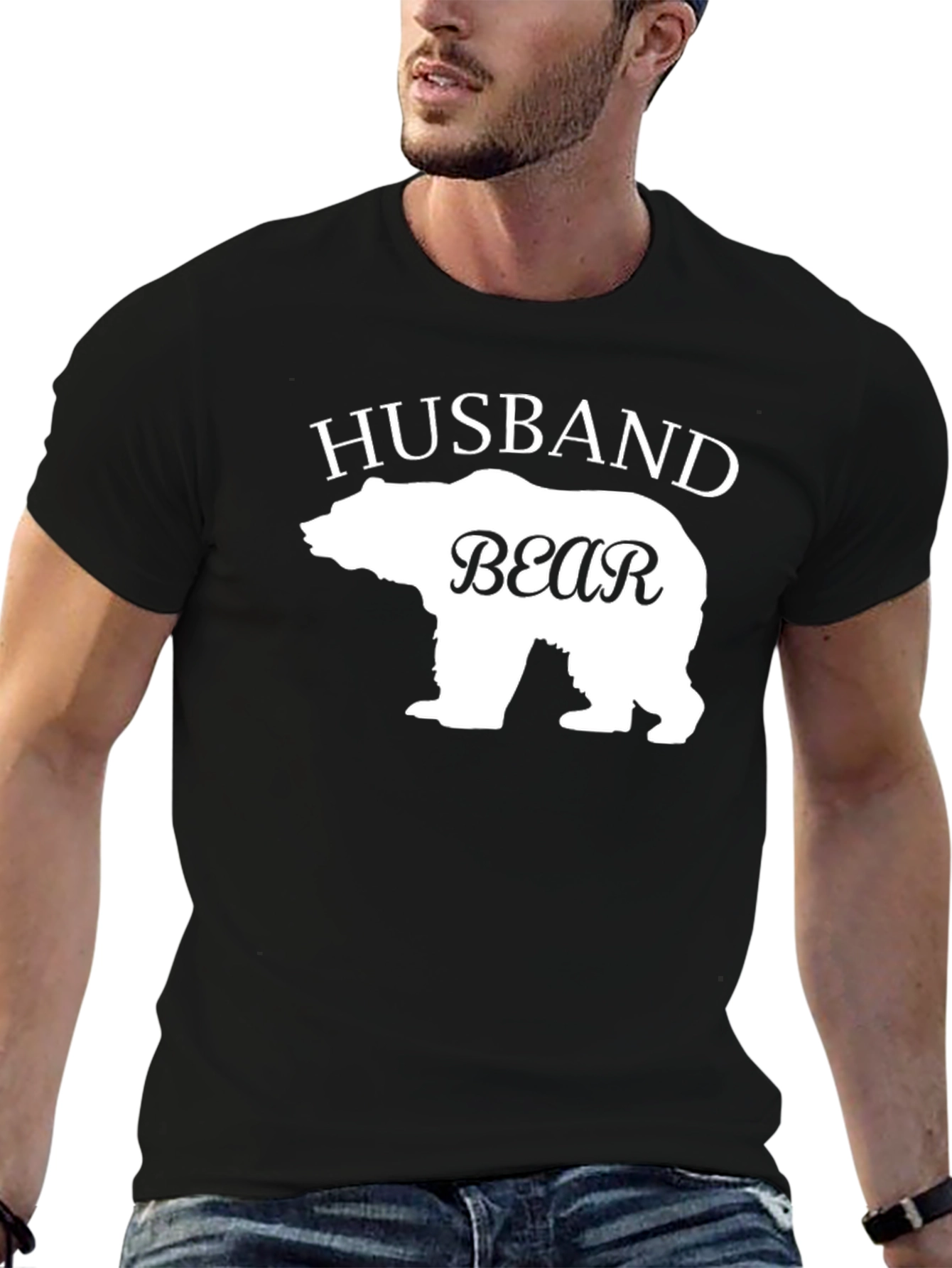Husband Bear Graphic Tee - Black Cotton Blend