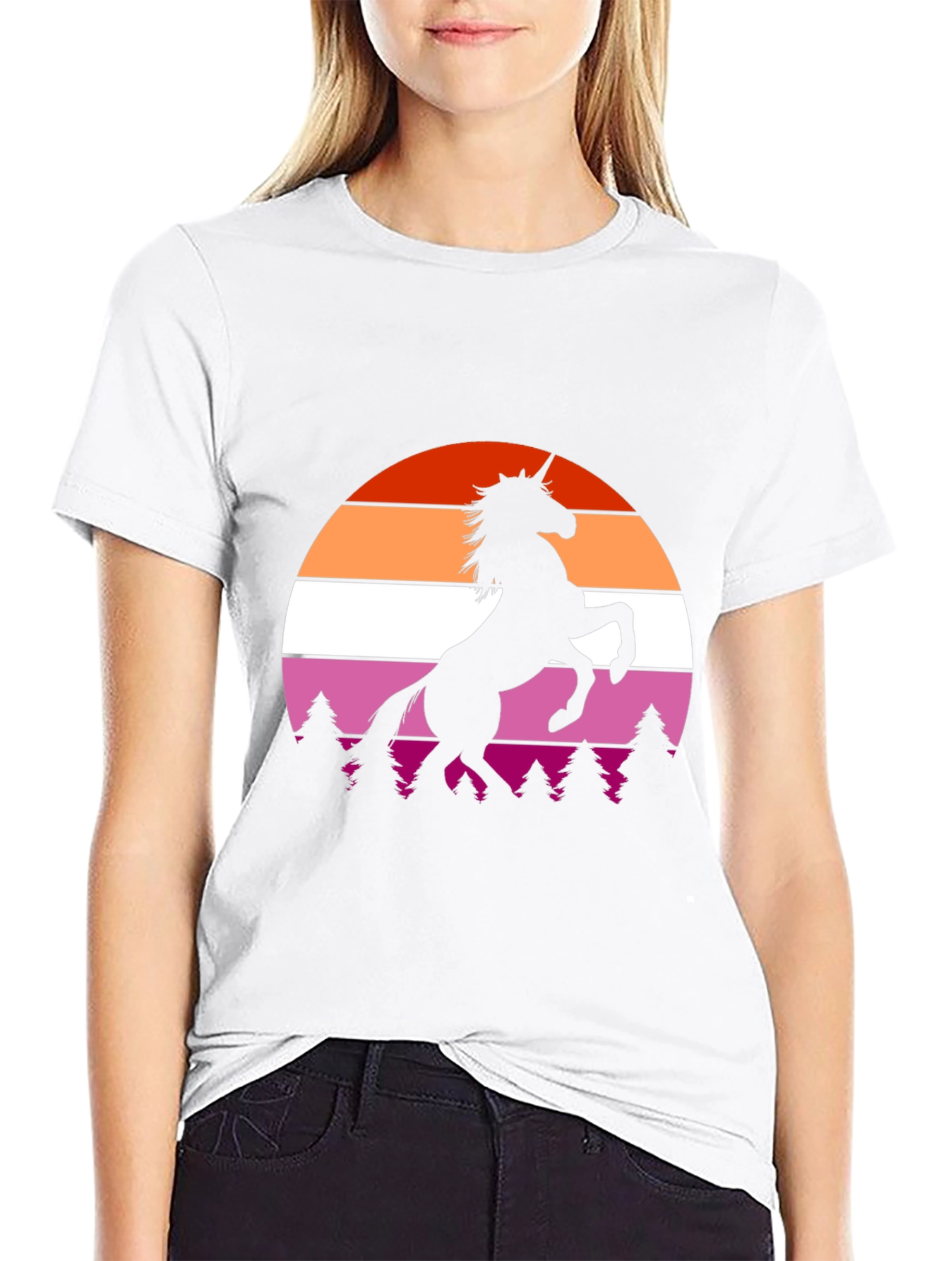 Lesbian Pride Sunset Unicorn Black T-Shirt