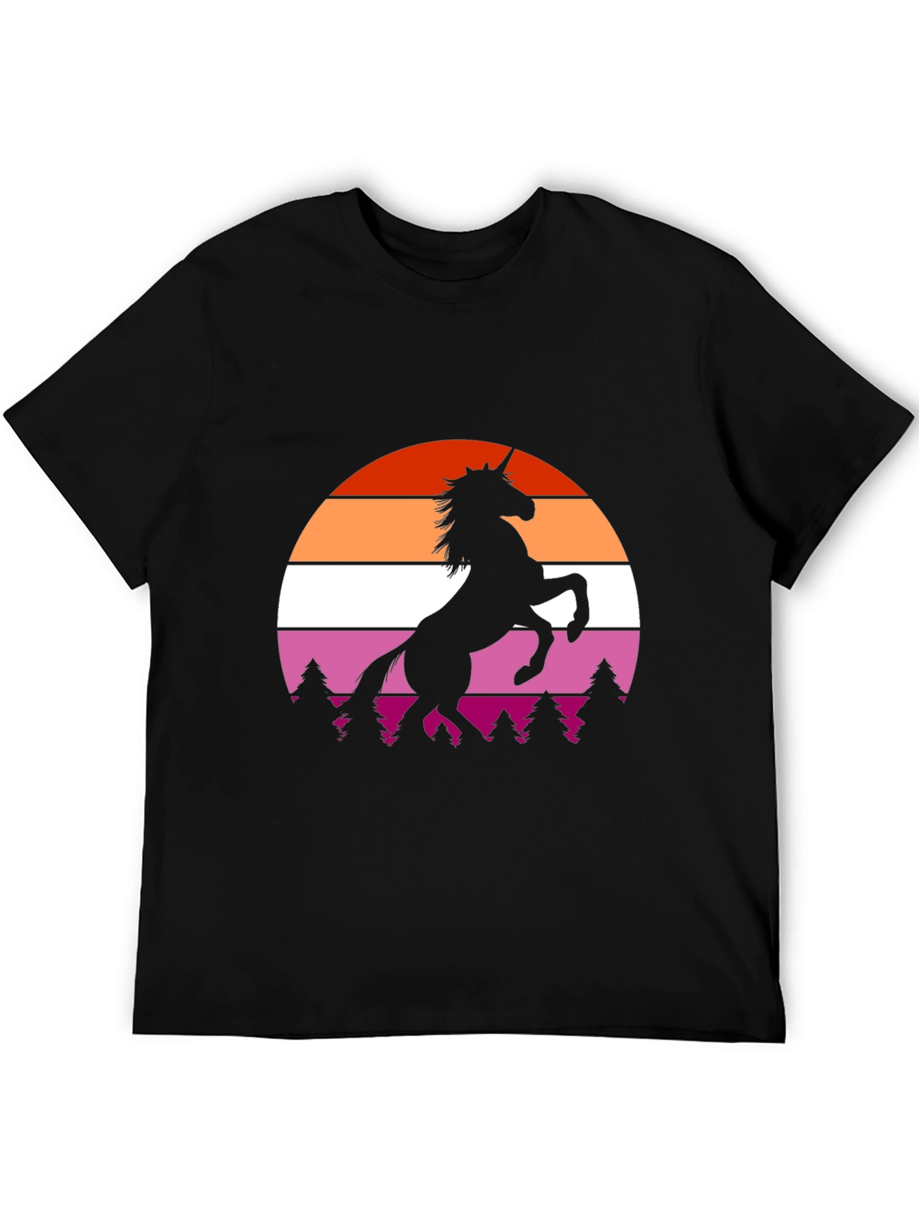 Lesbian Pride Sunset Unicorn Black T-Shirt