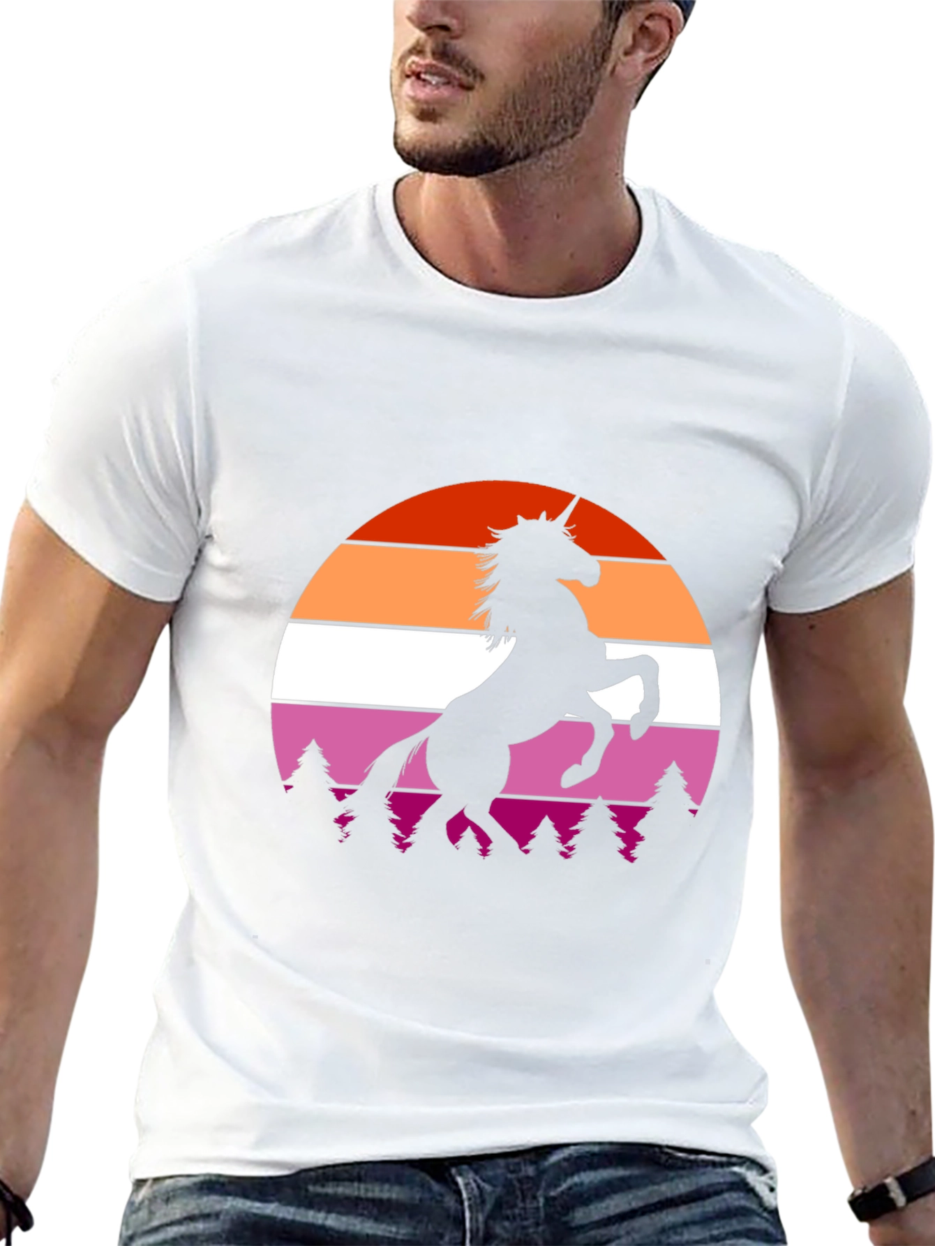 Lesbian Pride Sunset Unicorn Black T-Shirt
