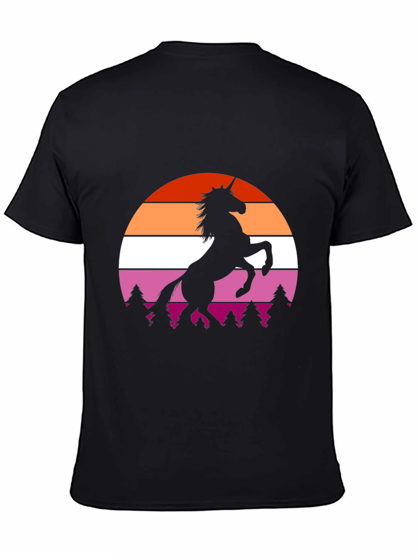 Lesbian Pride Sunset Unicorn Black T-Shirt