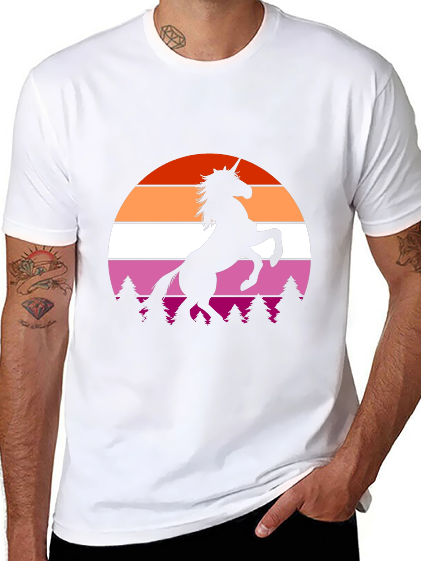 Lesbian Pride Sunset Unicorn Black T-Shirt