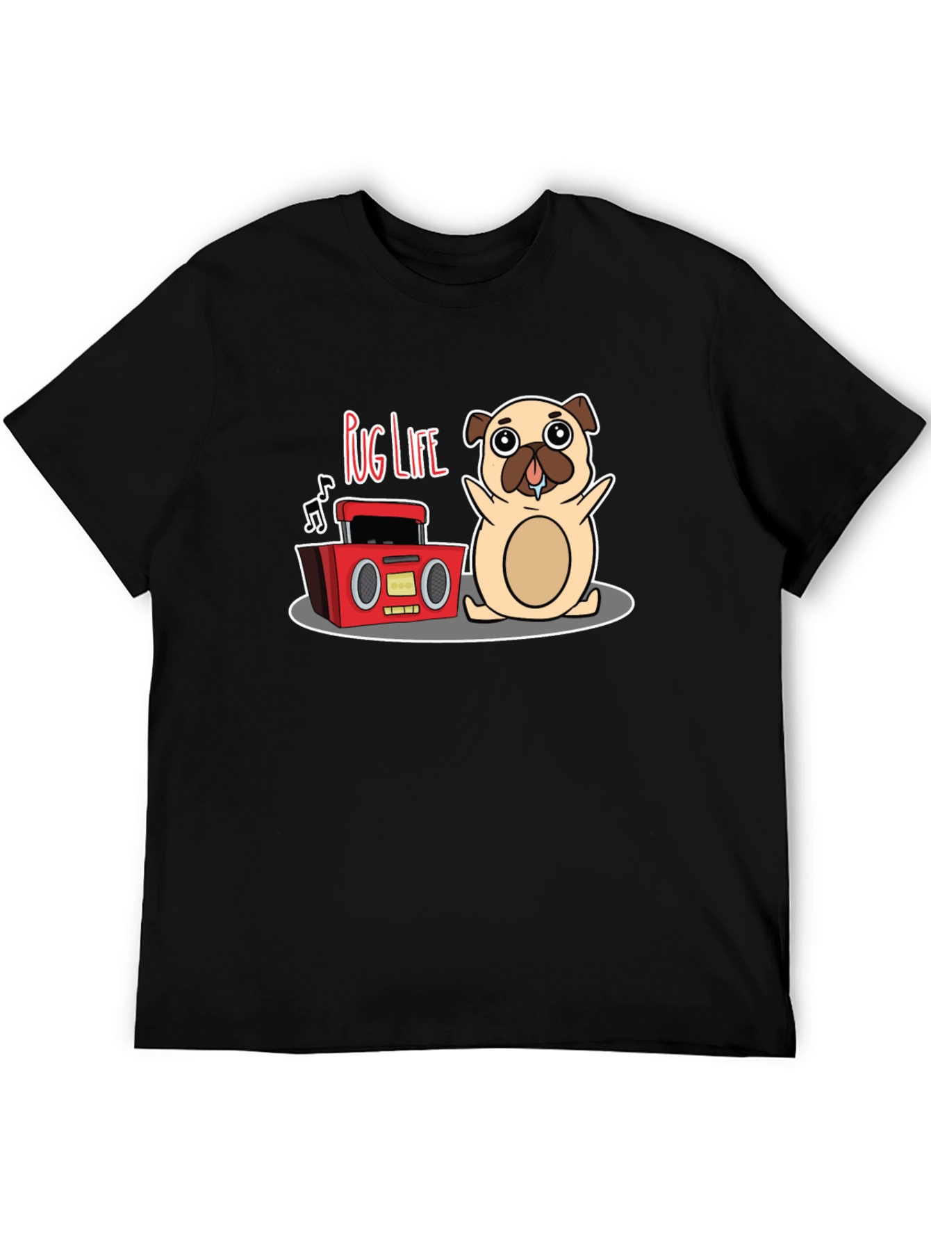 Pug Life Black T-Shirt - Music Loving Pug Design