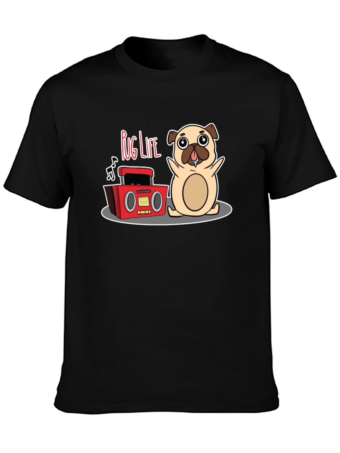 Pug Life Black T-Shirt - Music Loving Pug Design