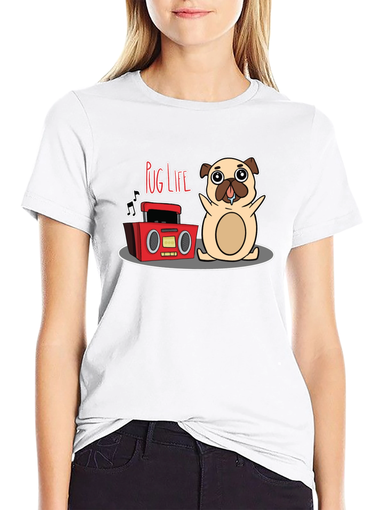 Pug Life Black T-Shirt - Music Loving Pug Design