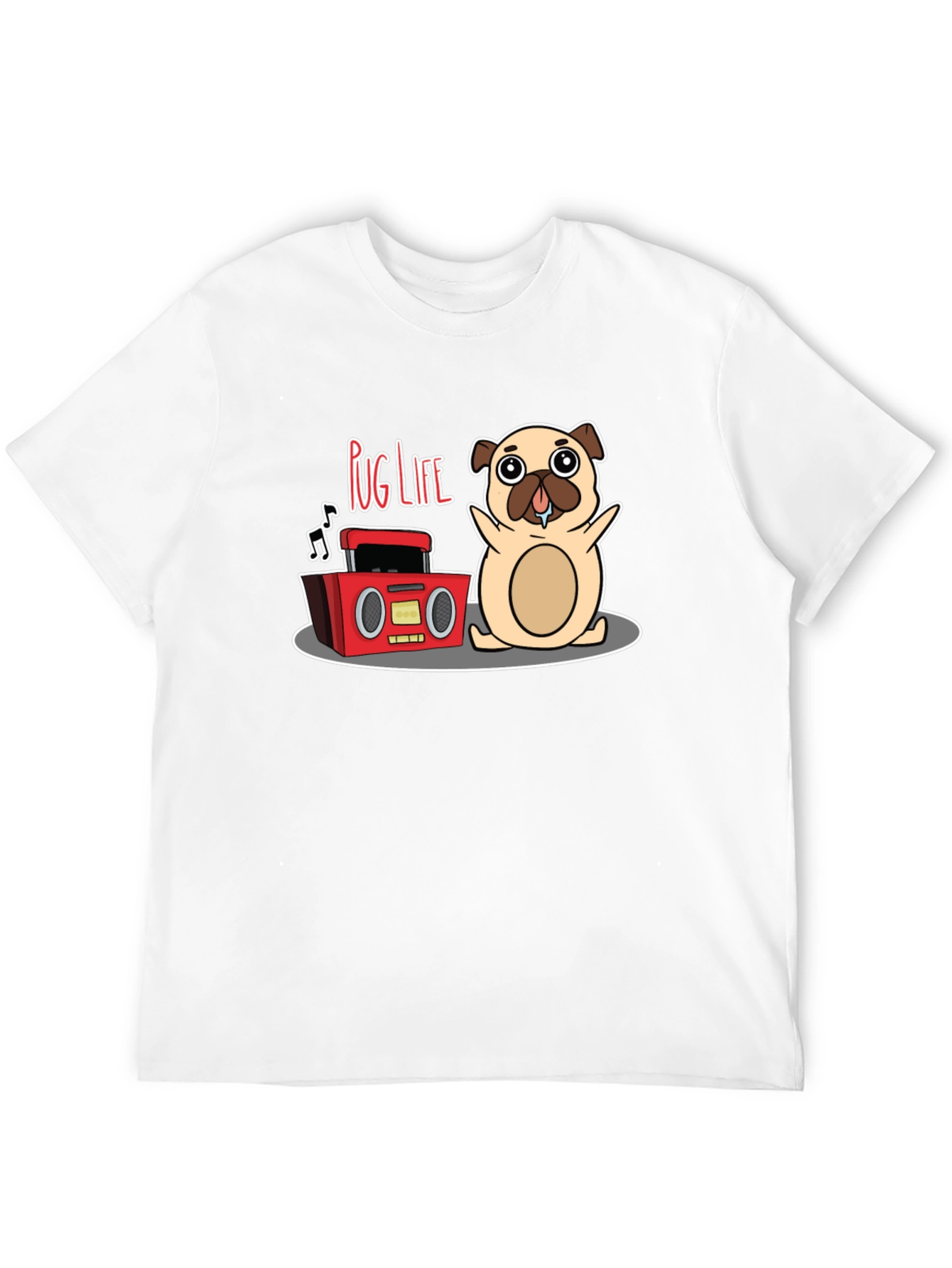 Pug Life Black T-Shirt - Music Loving Pug Design