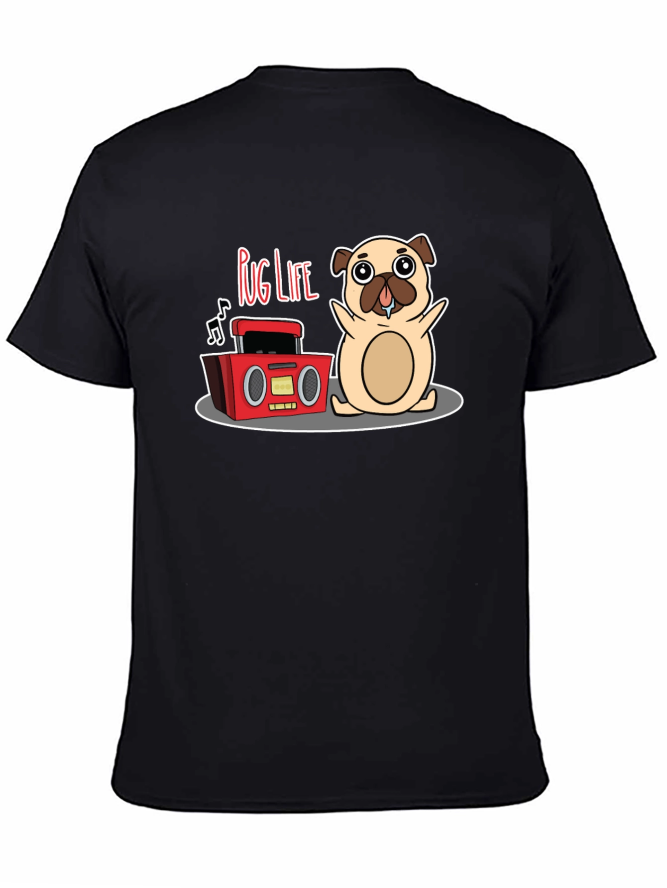 Pug Life Black T-Shirt - Music Loving Pug Design