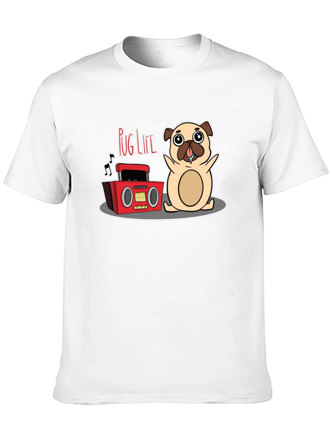 Pug Life Black T-Shirt - Music Loving Pug Design