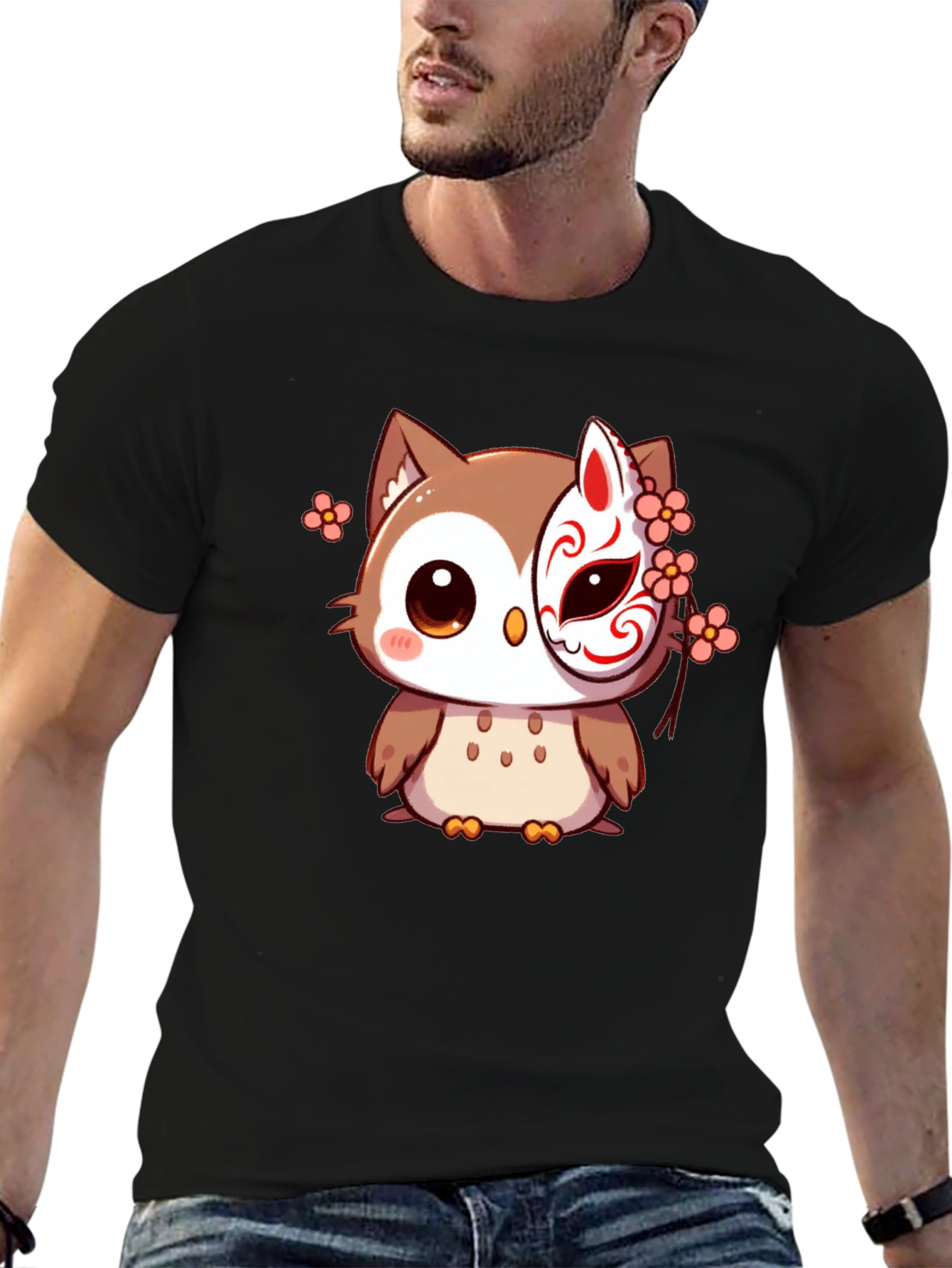 Owl Mask Black T-Shirt - Anime Style