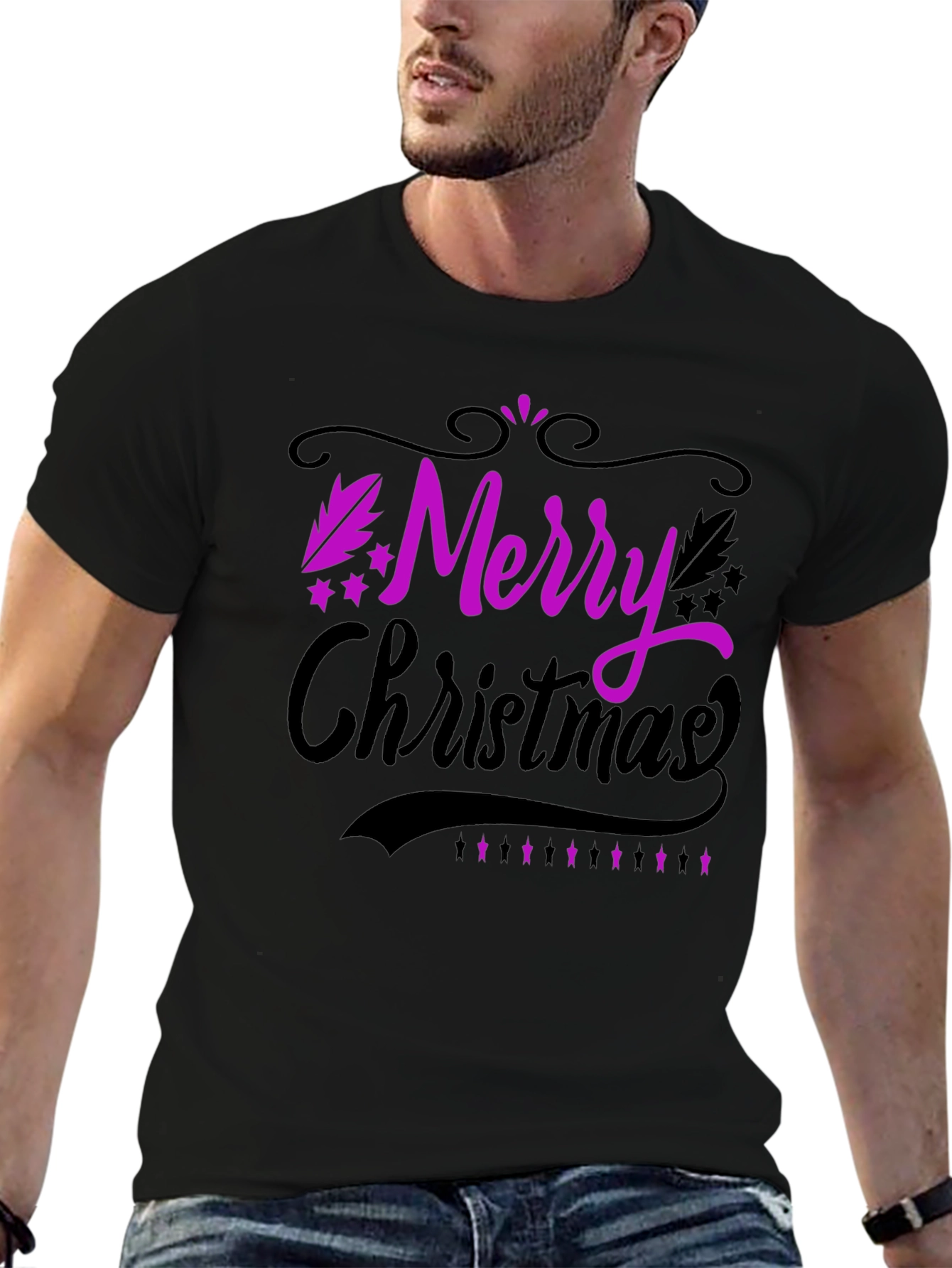 Merry Christmas Black T-Shirt Holiday Tee