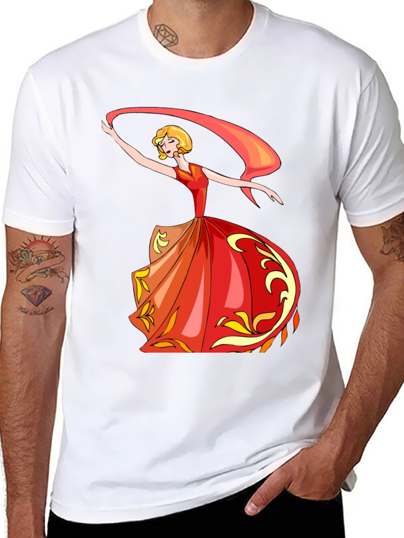 Elegant Dancer Graphic Tee - Black Cotton T-Shirt