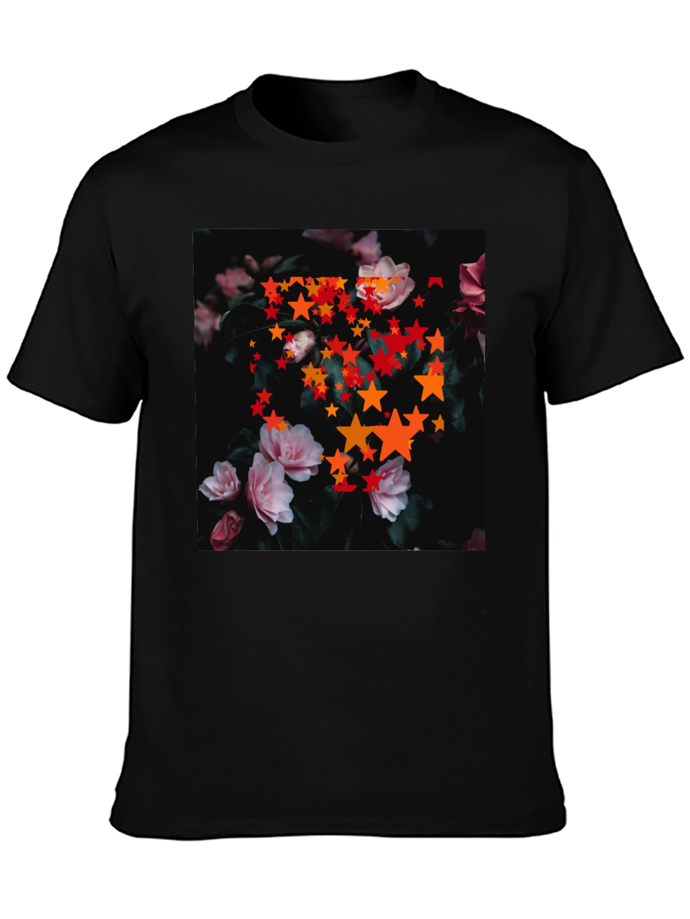 Floral Star T-Shirt - Black Cotton Graphic Tee
