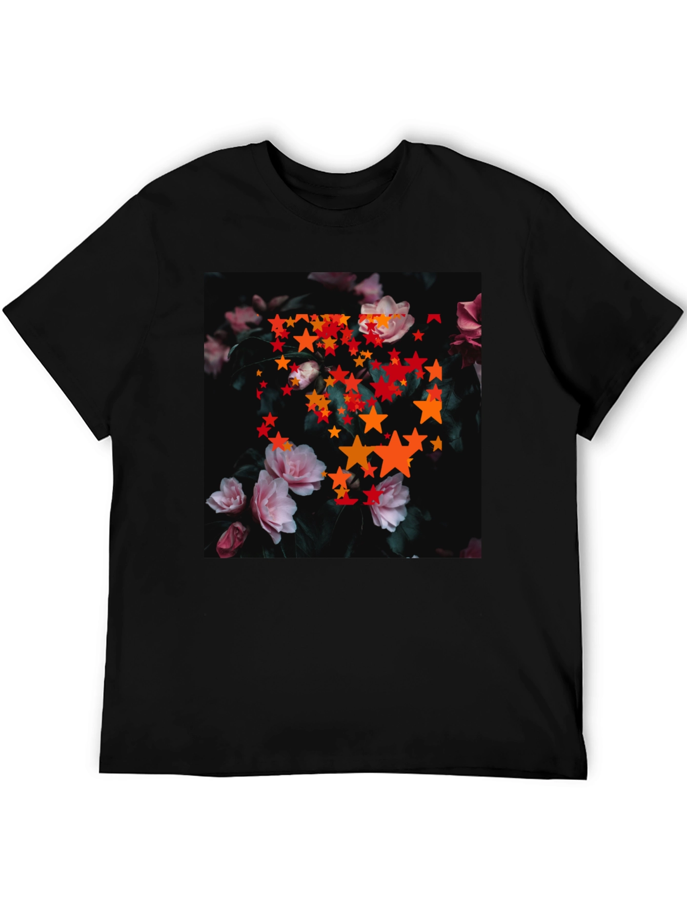Floral Star T-Shirt - Black Cotton Graphic Tee