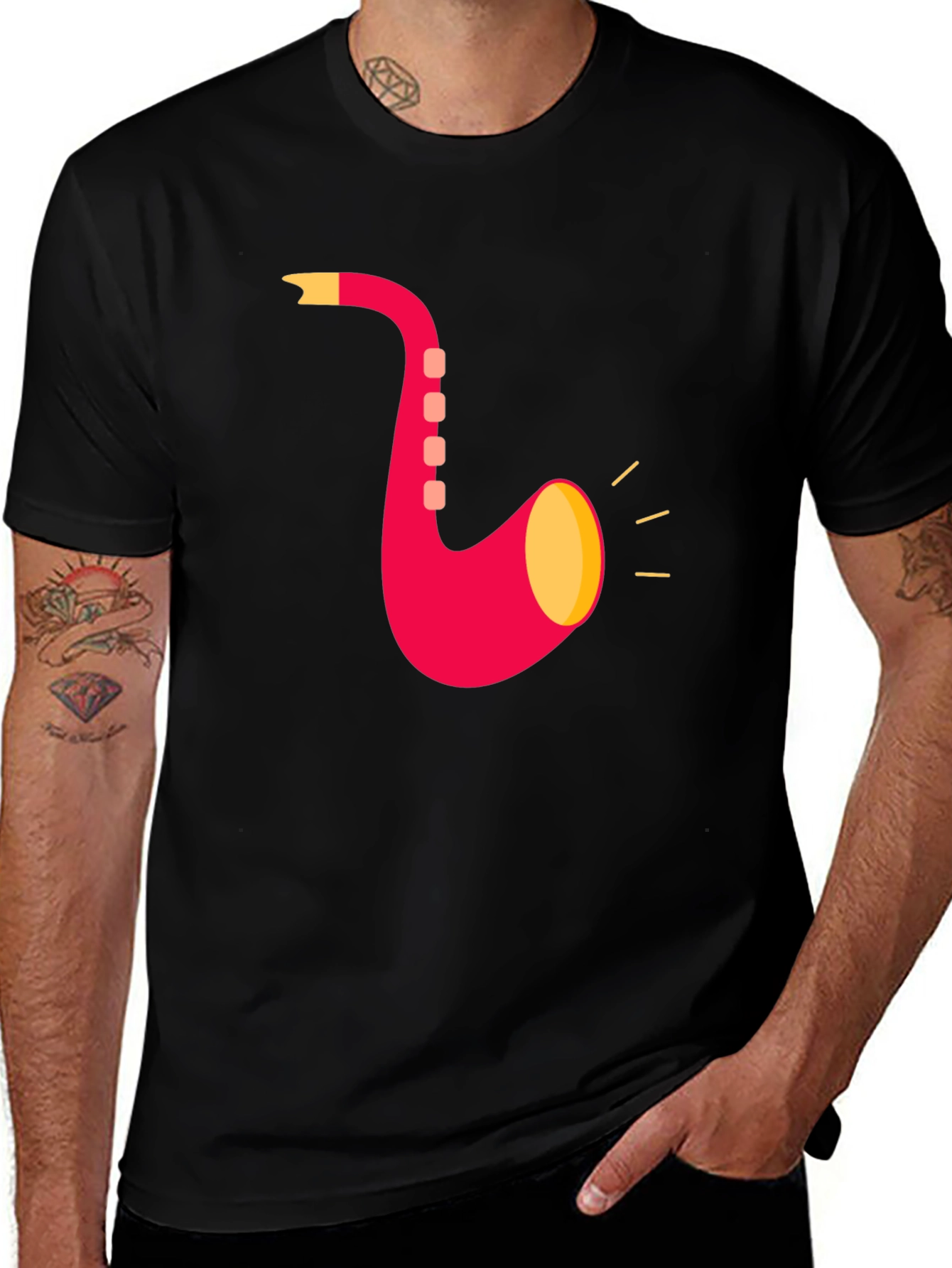 Saxophone Graphic T-Shirt - Black Cotton Tee