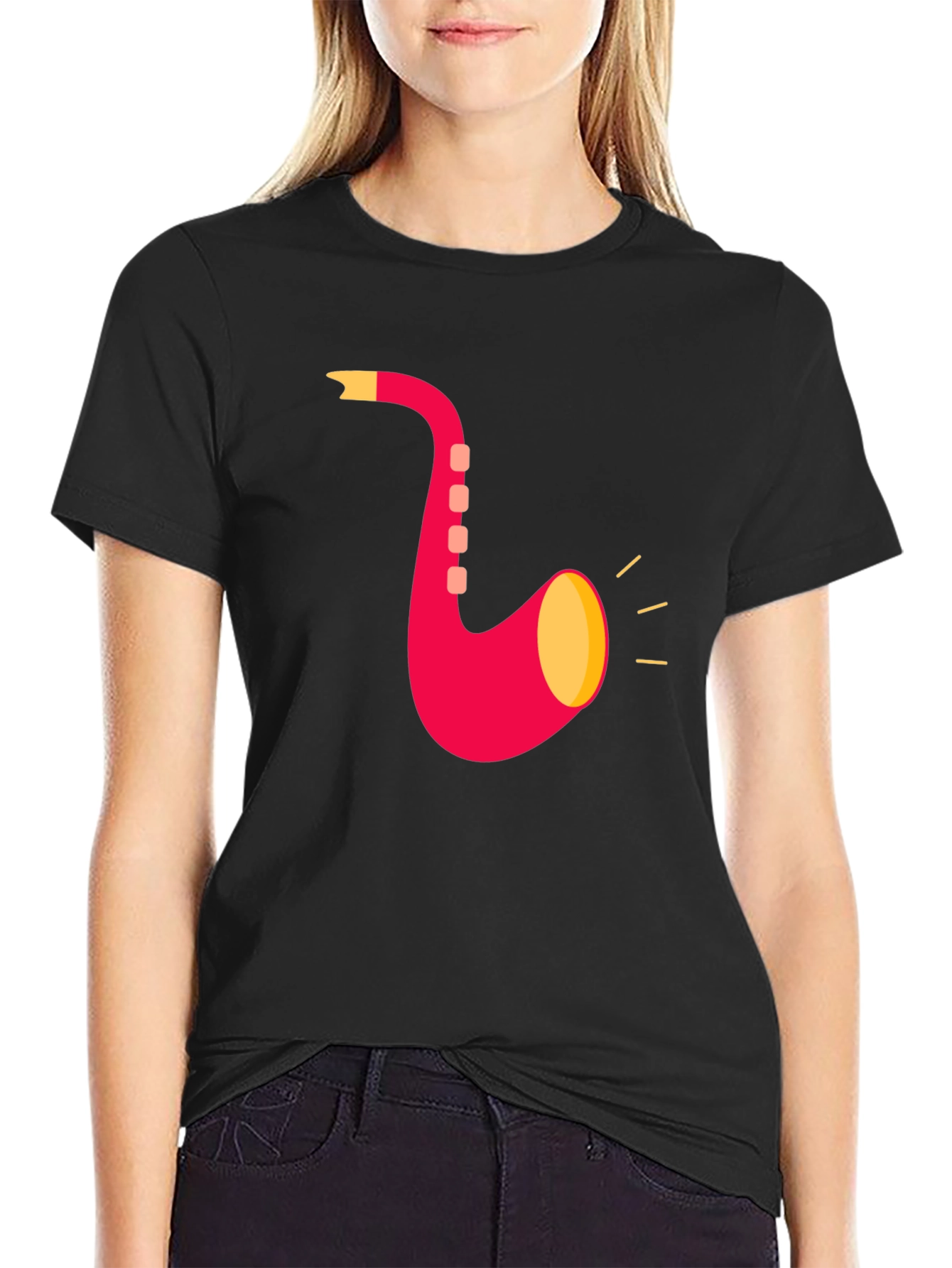 Saxophone Graphic T-Shirt - Black Cotton Tee