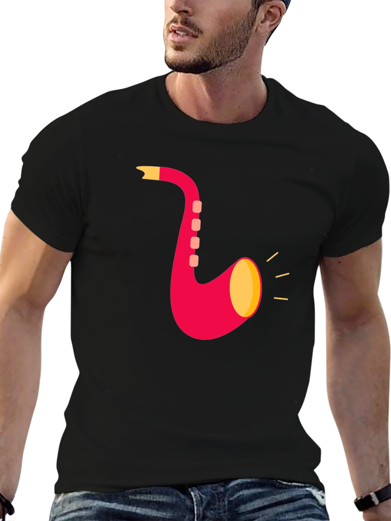 Saxophone Graphic T-Shirt - Black Cotton Tee