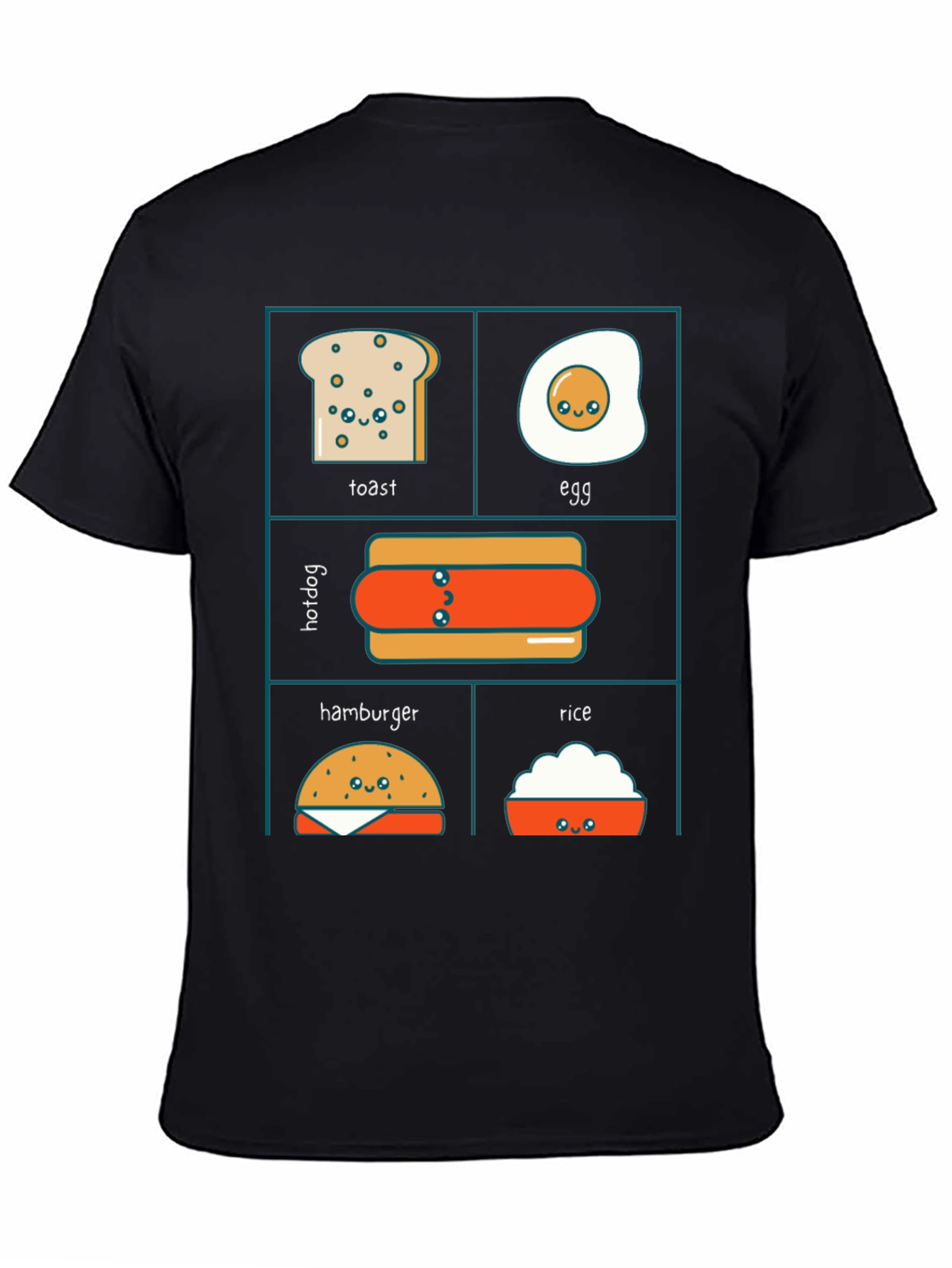 Kawaii Food T-Shirt: Toast Egg Hotdog Hamburger Rice