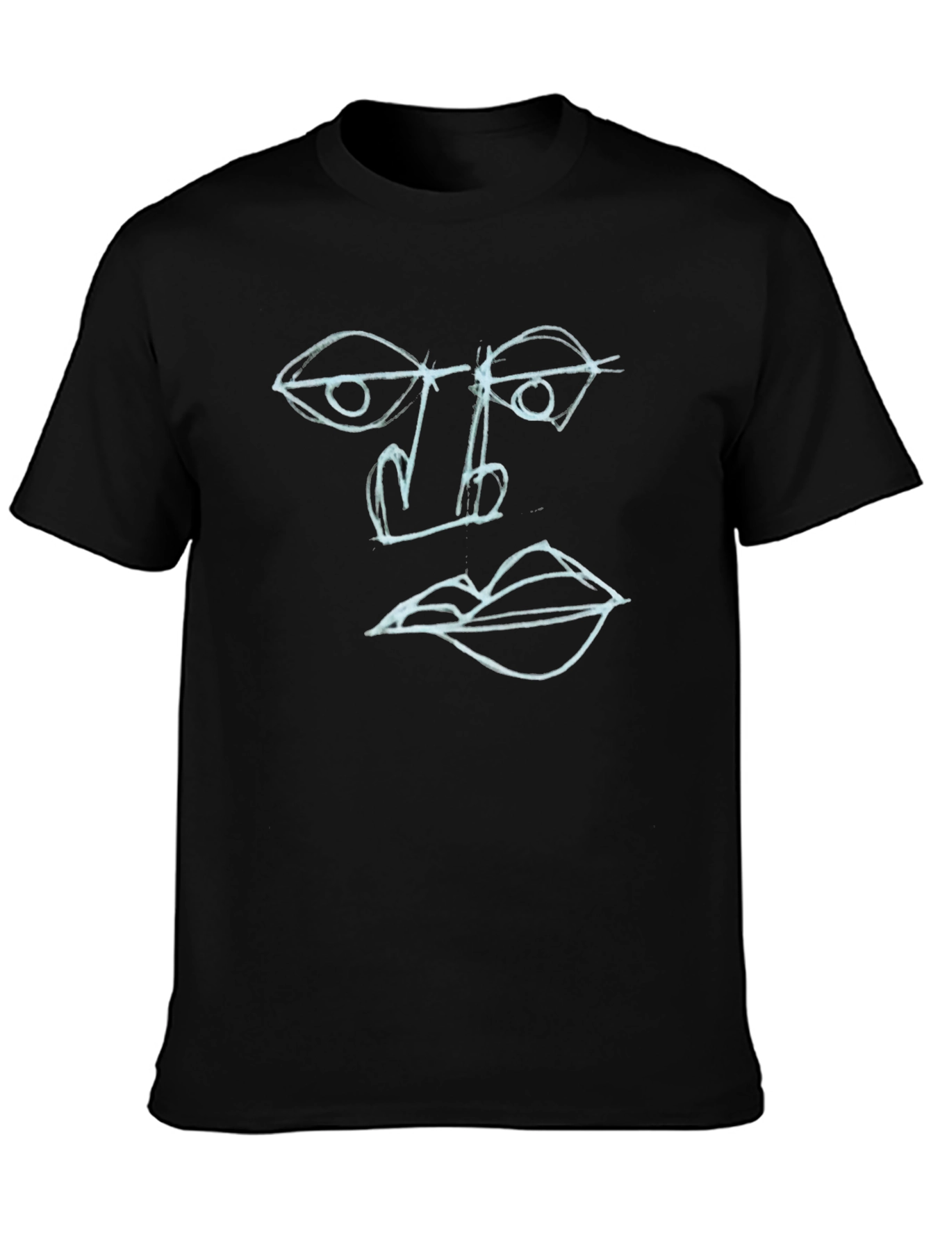 Abstract Face Art Tee - Black Cotton Graphic T-Shirt