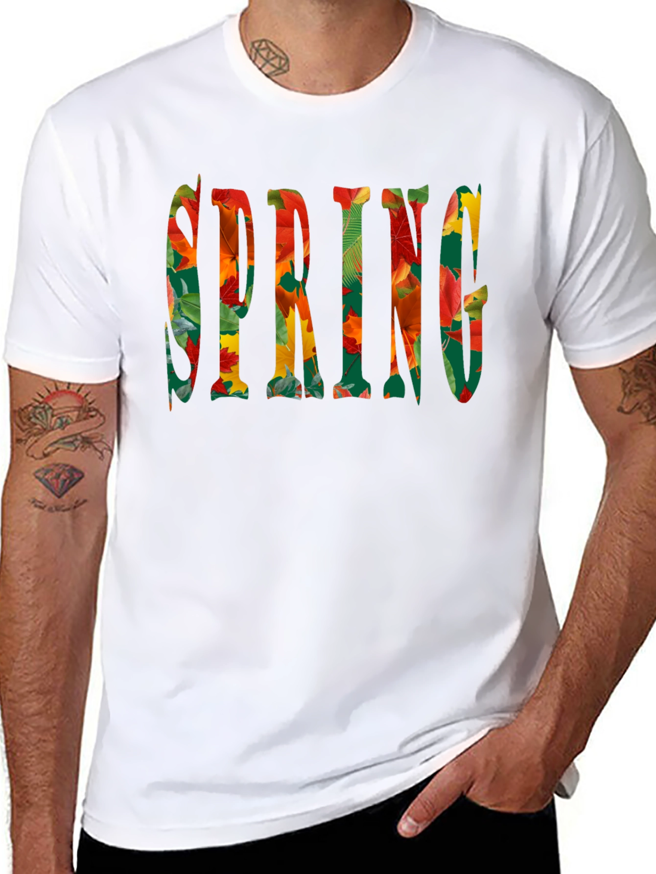 Spring Leaves T-Shirt - Mens Black Tee