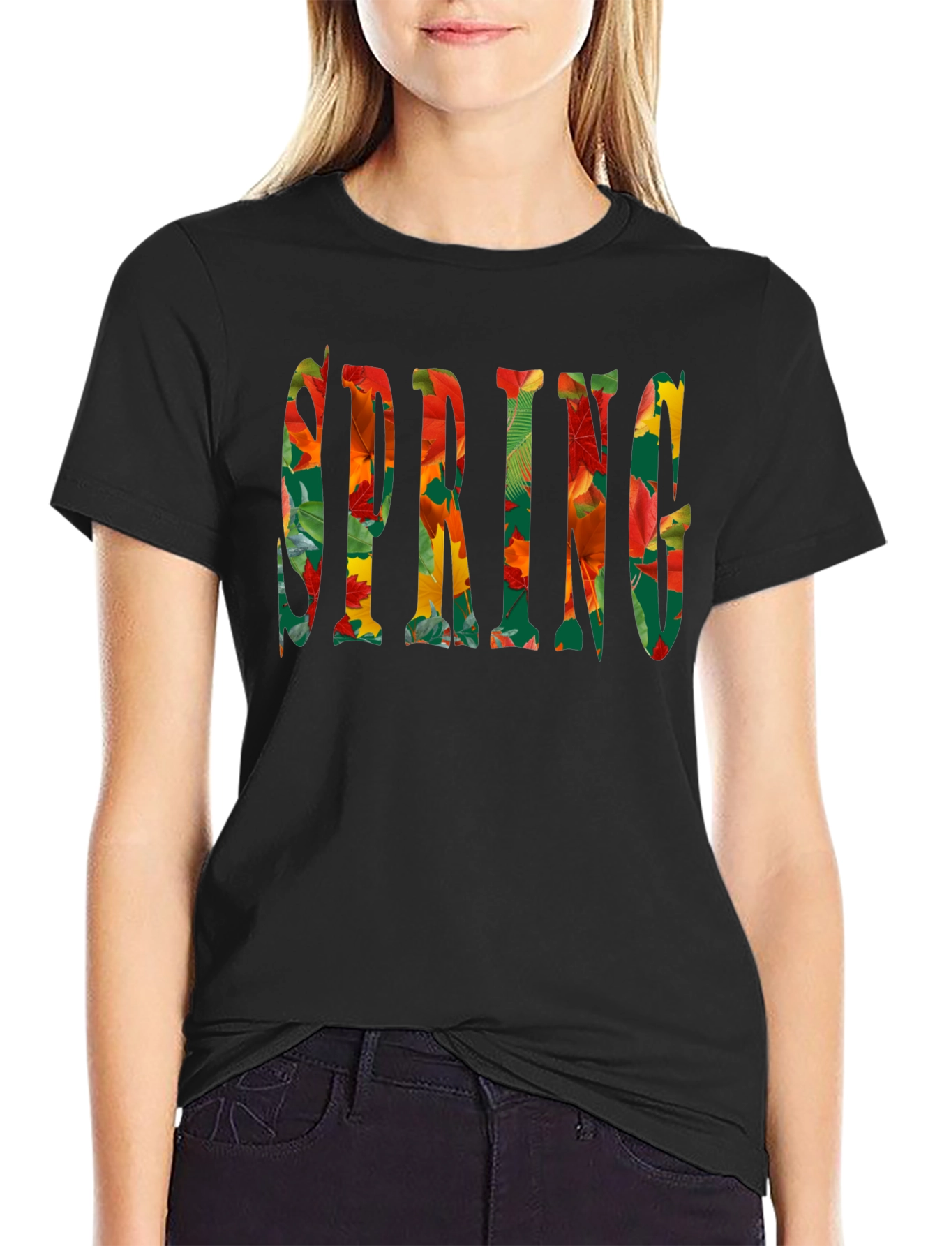 Spring Leaves T-Shirt - Mens Black Tee