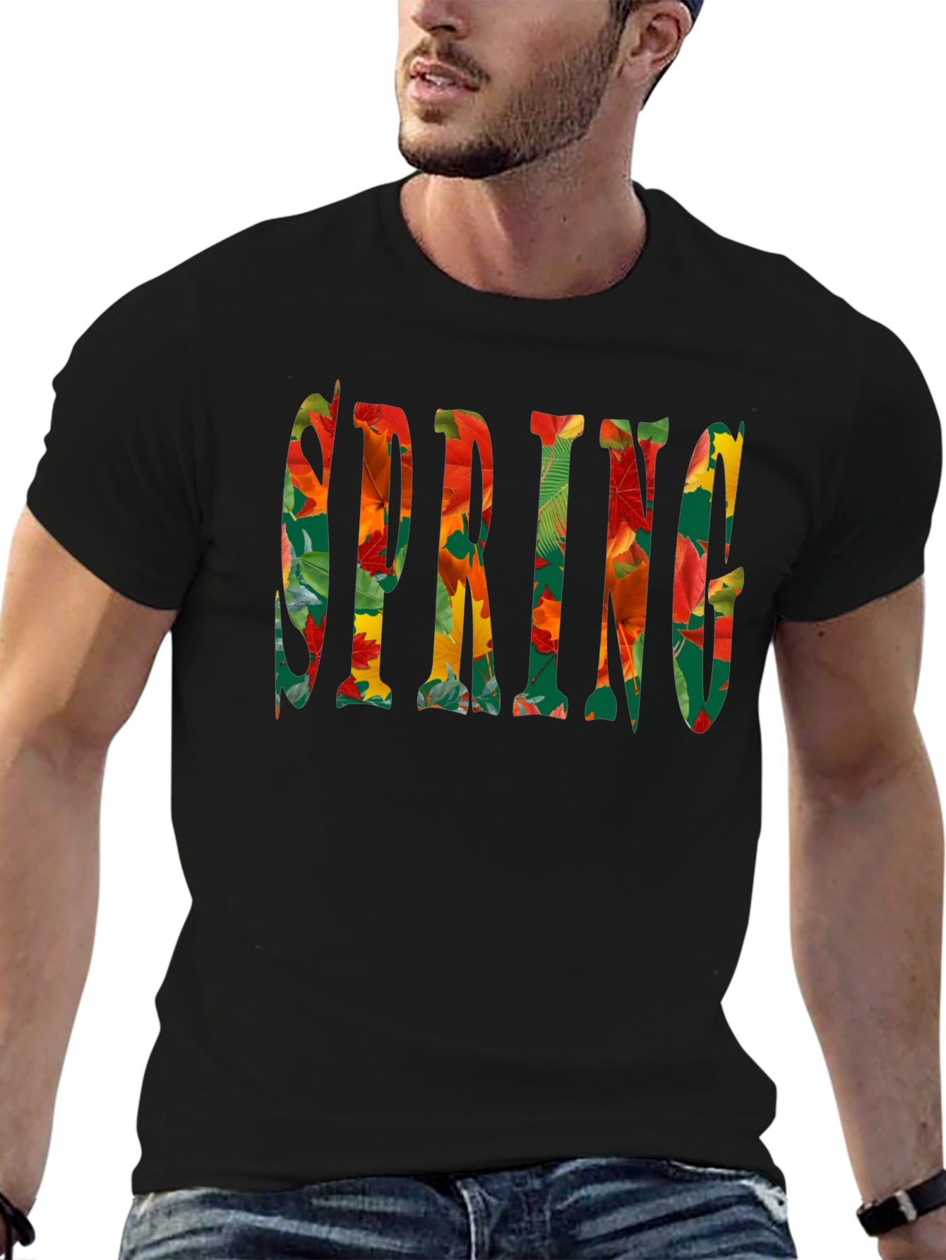 Spring Leaves T-Shirt - Mens Black Tee