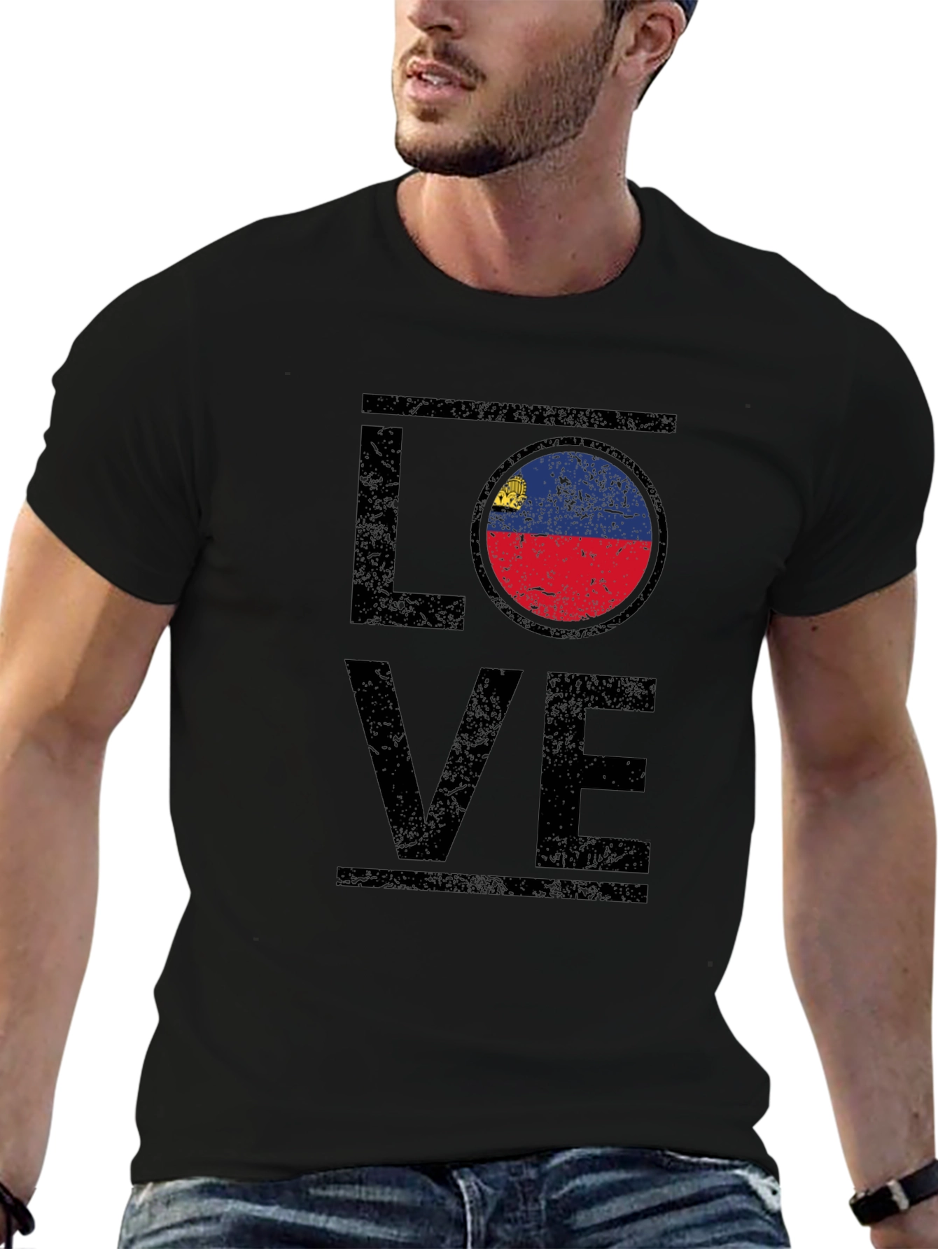 Liechtenstein Flag LOVE T-Shirt - Black Graphic Tee
