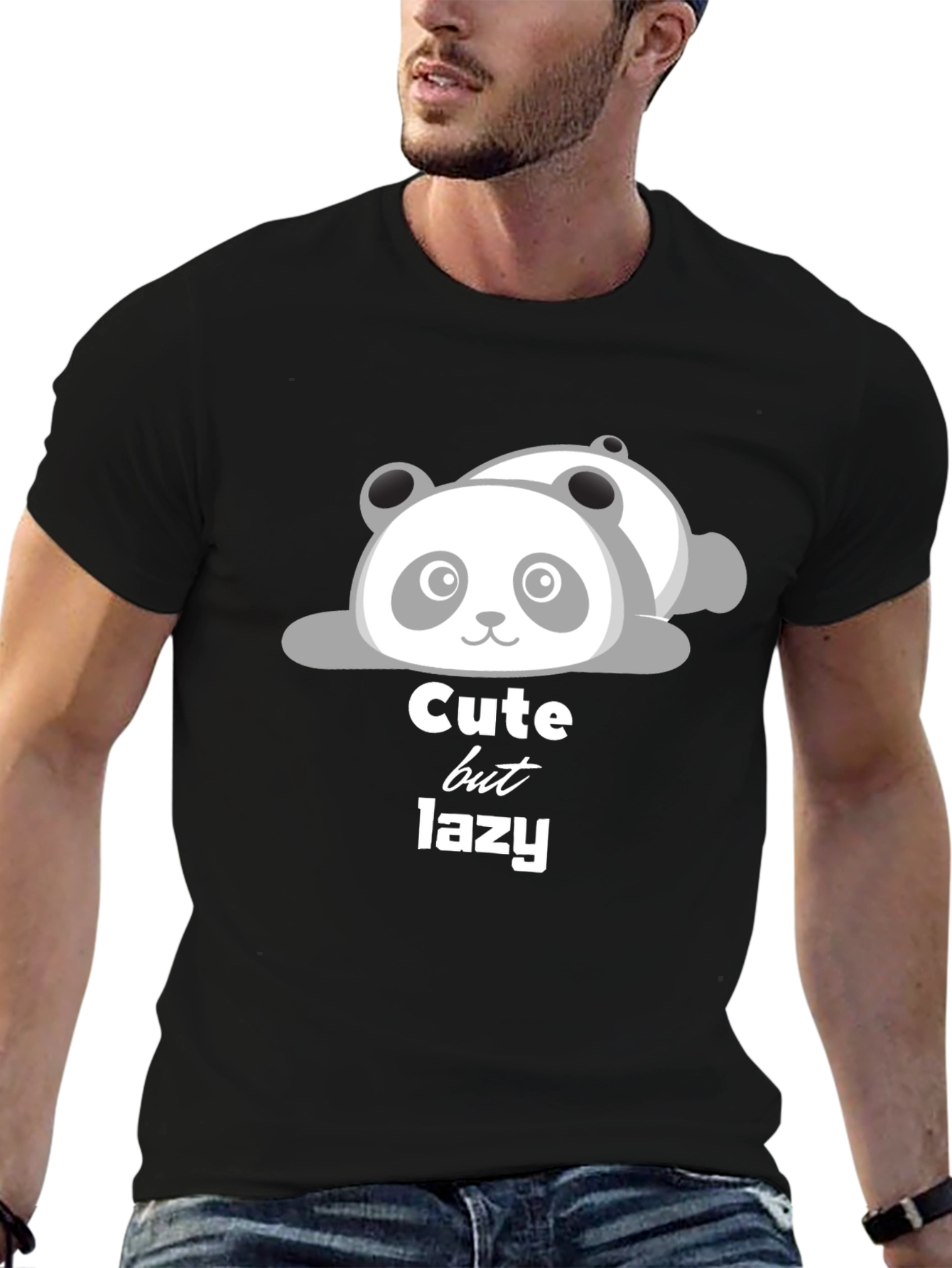 Cute But Lazy Panda T-Shirt - Black Cotton Tee