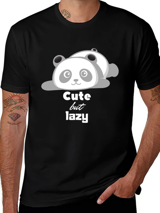 Cute But Lazy Panda T-Shirt - Black Cotton Tee