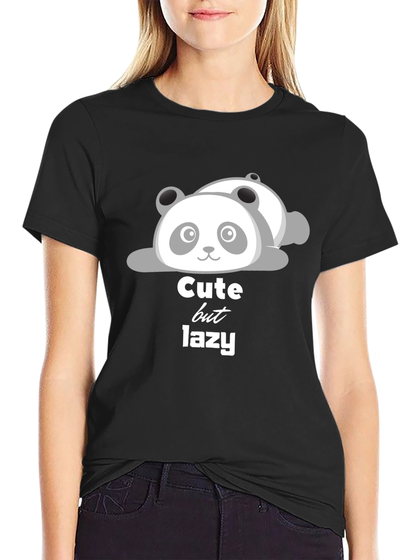 Cute But Lazy Panda T-Shirt - Black Cotton Tee