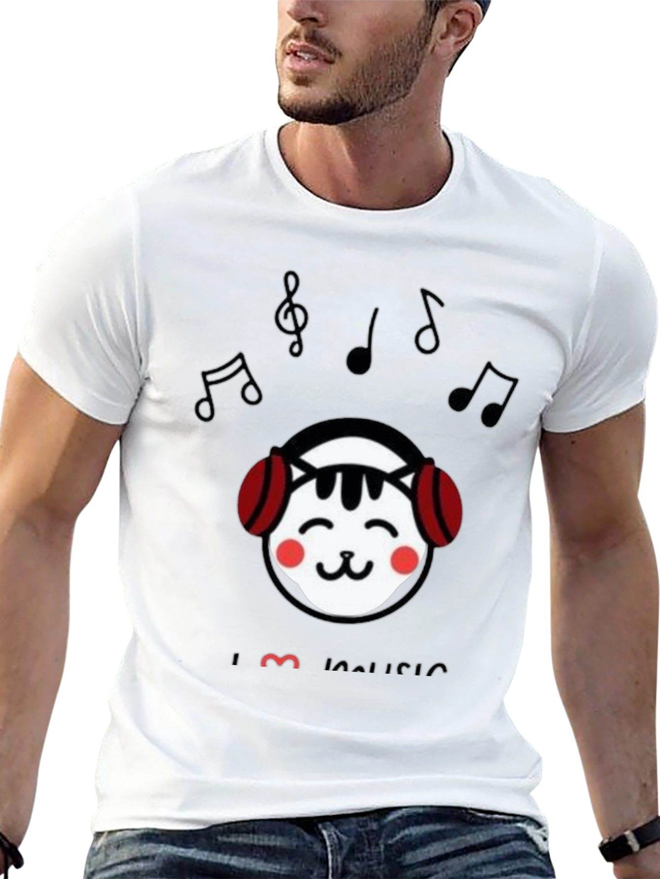 I Love Music Cat Graphic T-Shirt