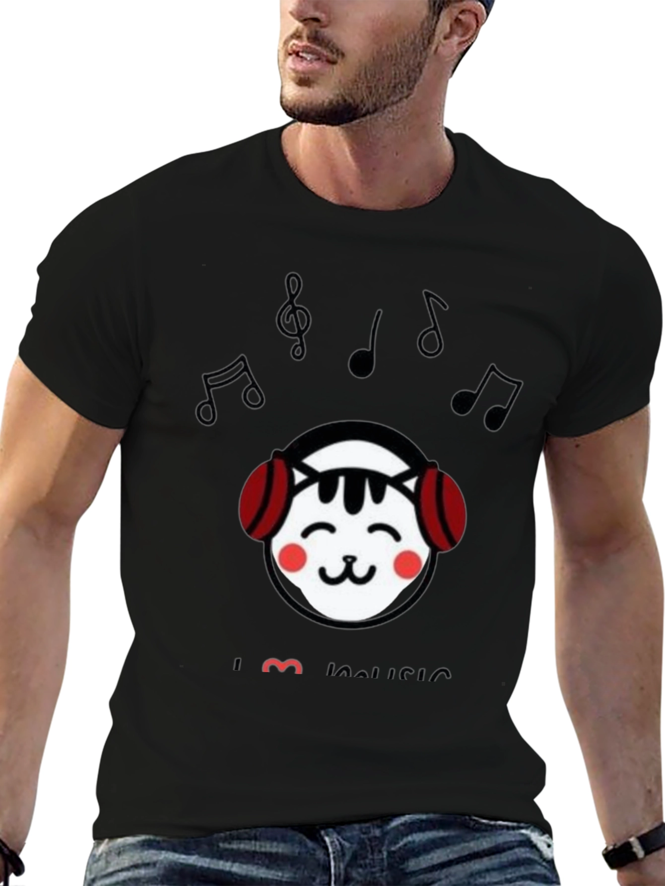 I Love Music Cat Graphic T-Shirt