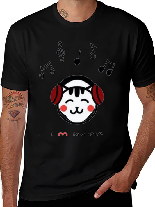 I Love Music Cat Graphic T-Shirt