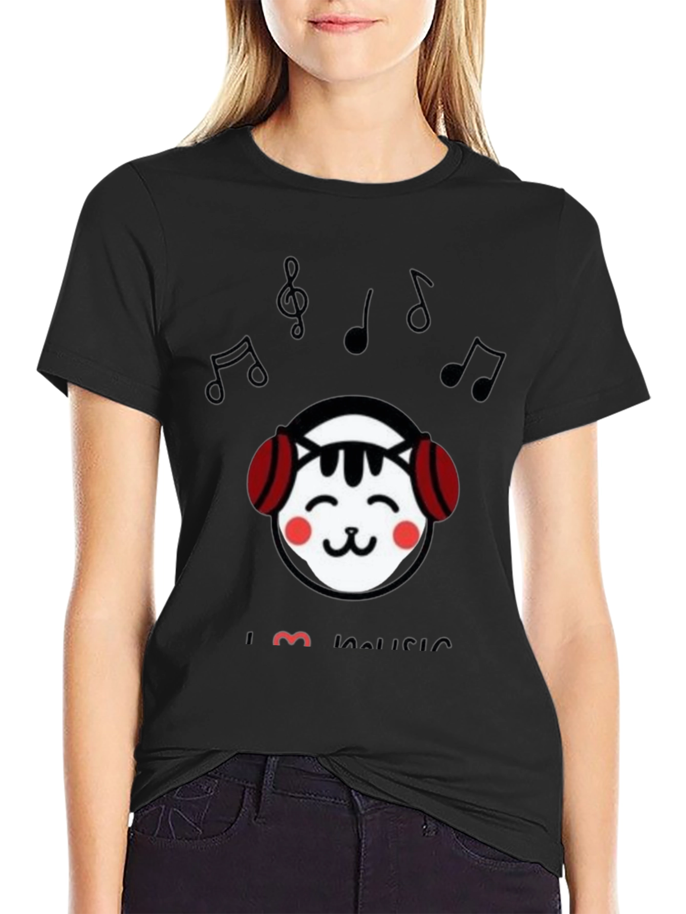 I Love Music Cat Graphic T-Shirt